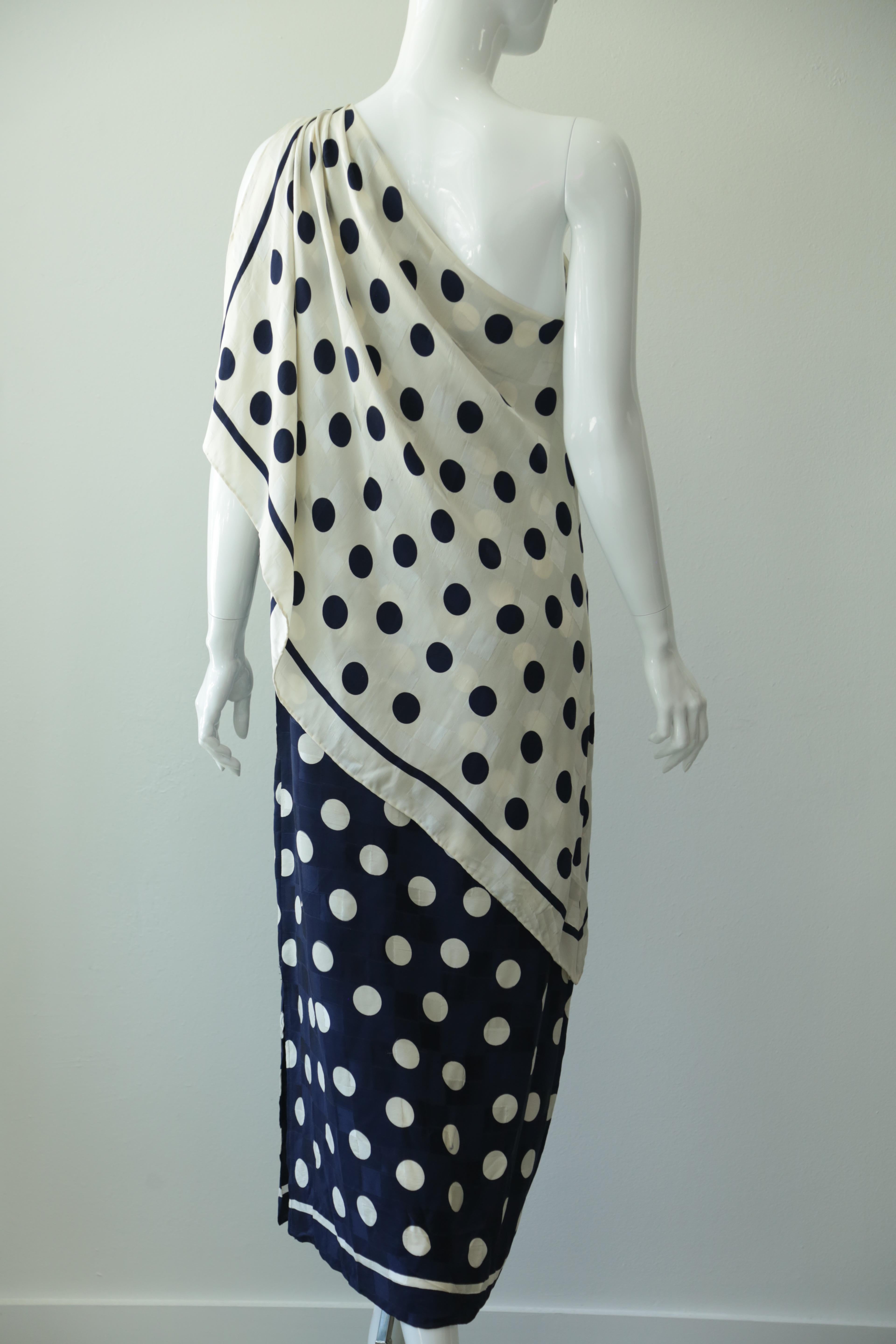 Vintage Silk Polka-Dot One Shoulder Dress  3