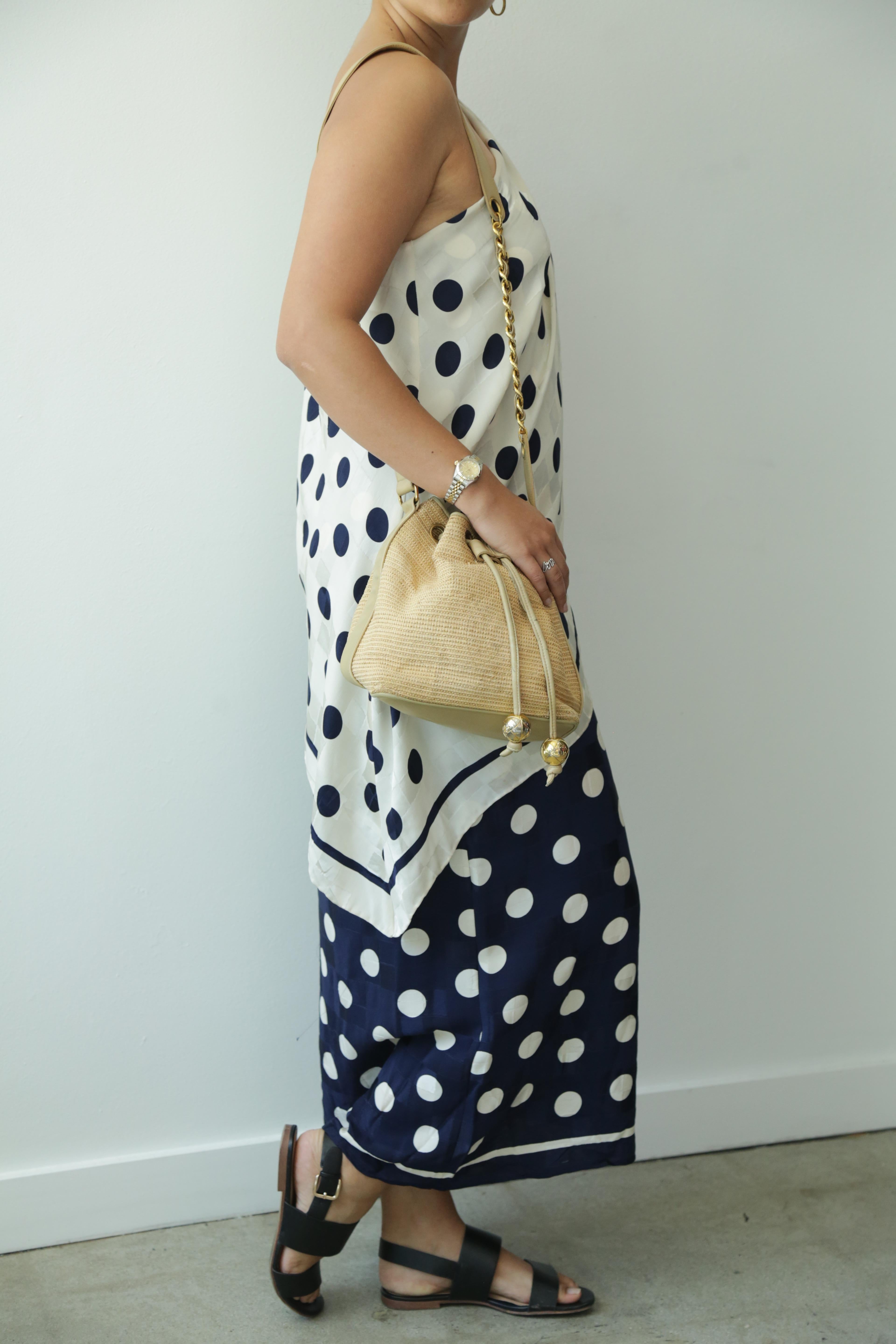 Vintage Silk Polka-Dot One Shoulder Dress  4