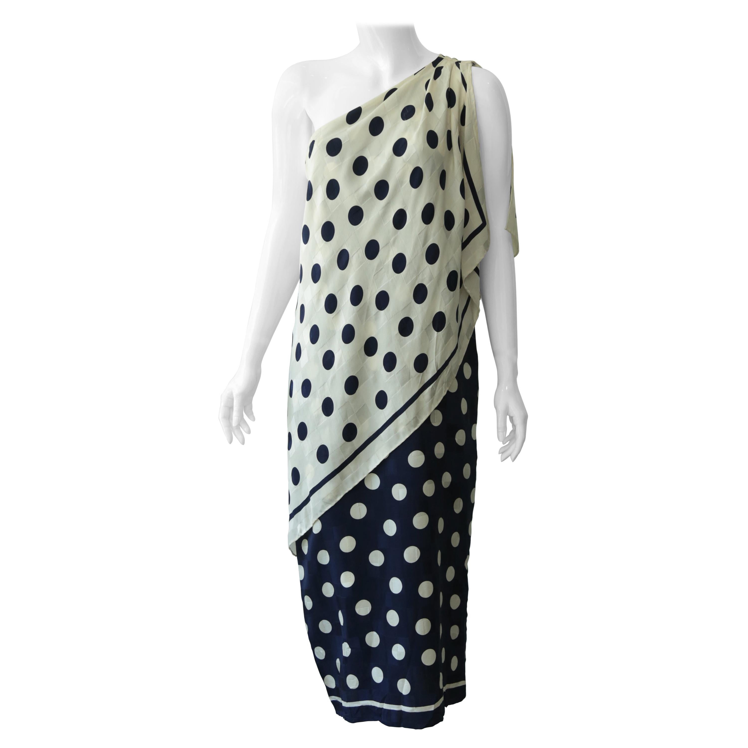 Vintage Silk Polka-Dot One Shoulder Dress 