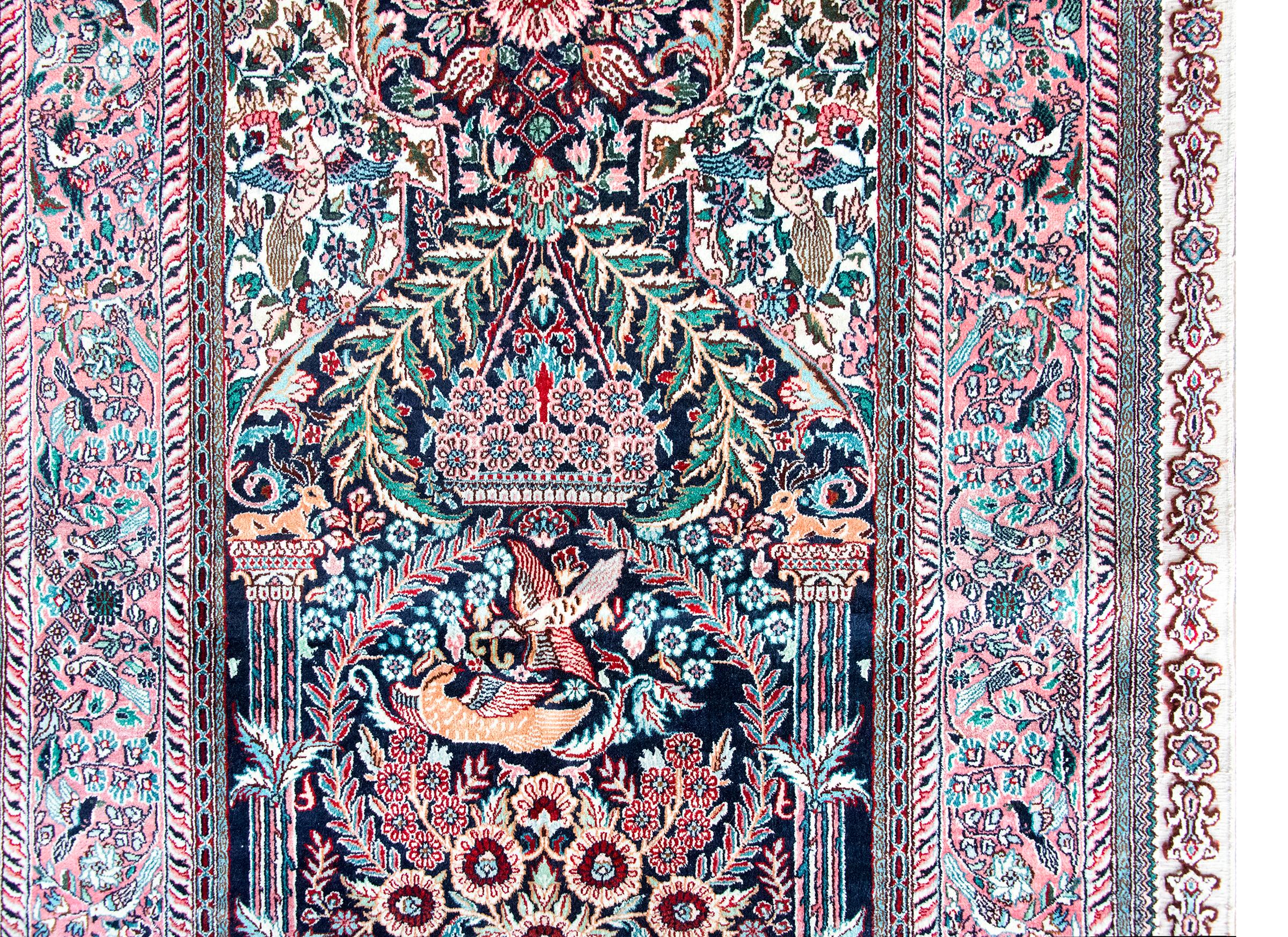 Hand-Knotted Vintage Silk Prayer Rug For Sale