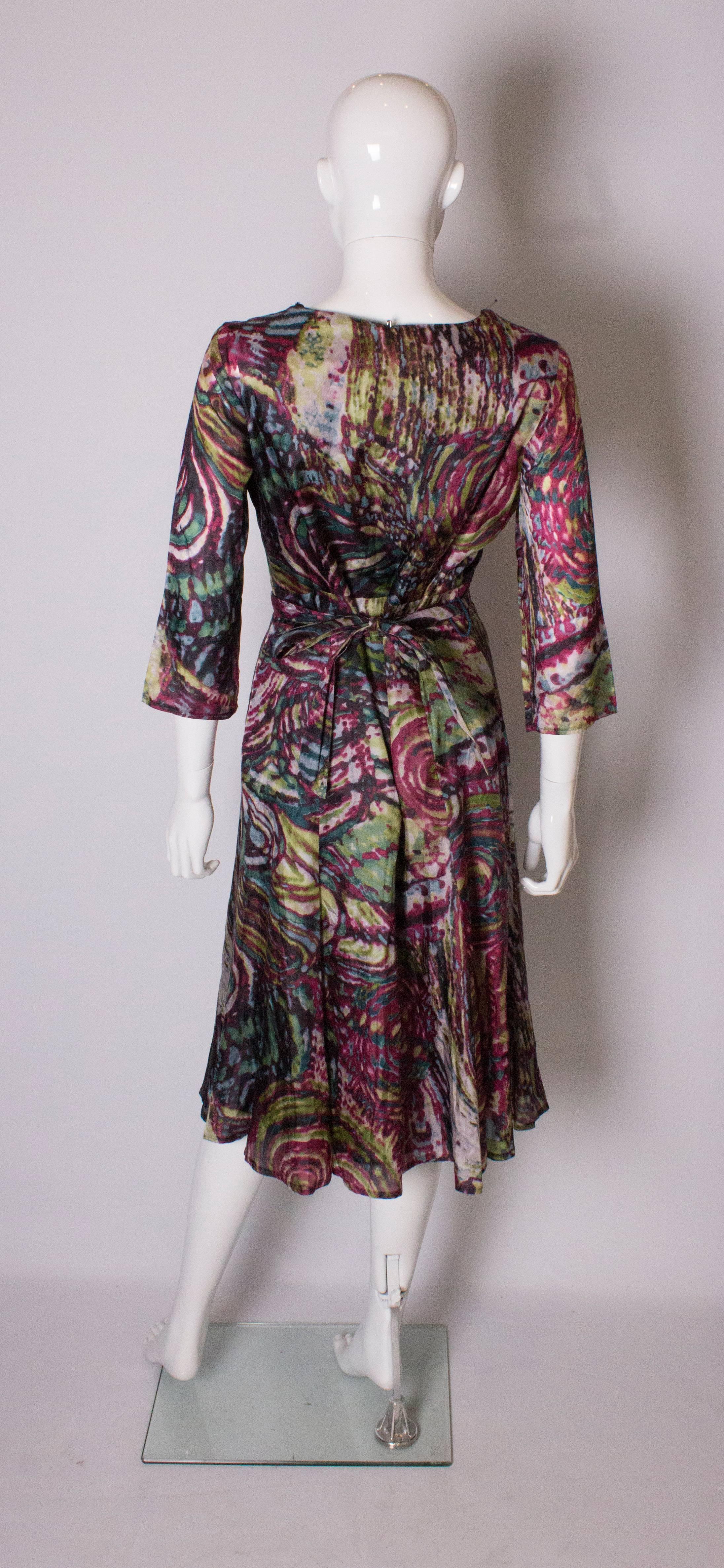 Women's  Vintage Silk Print Day Dress