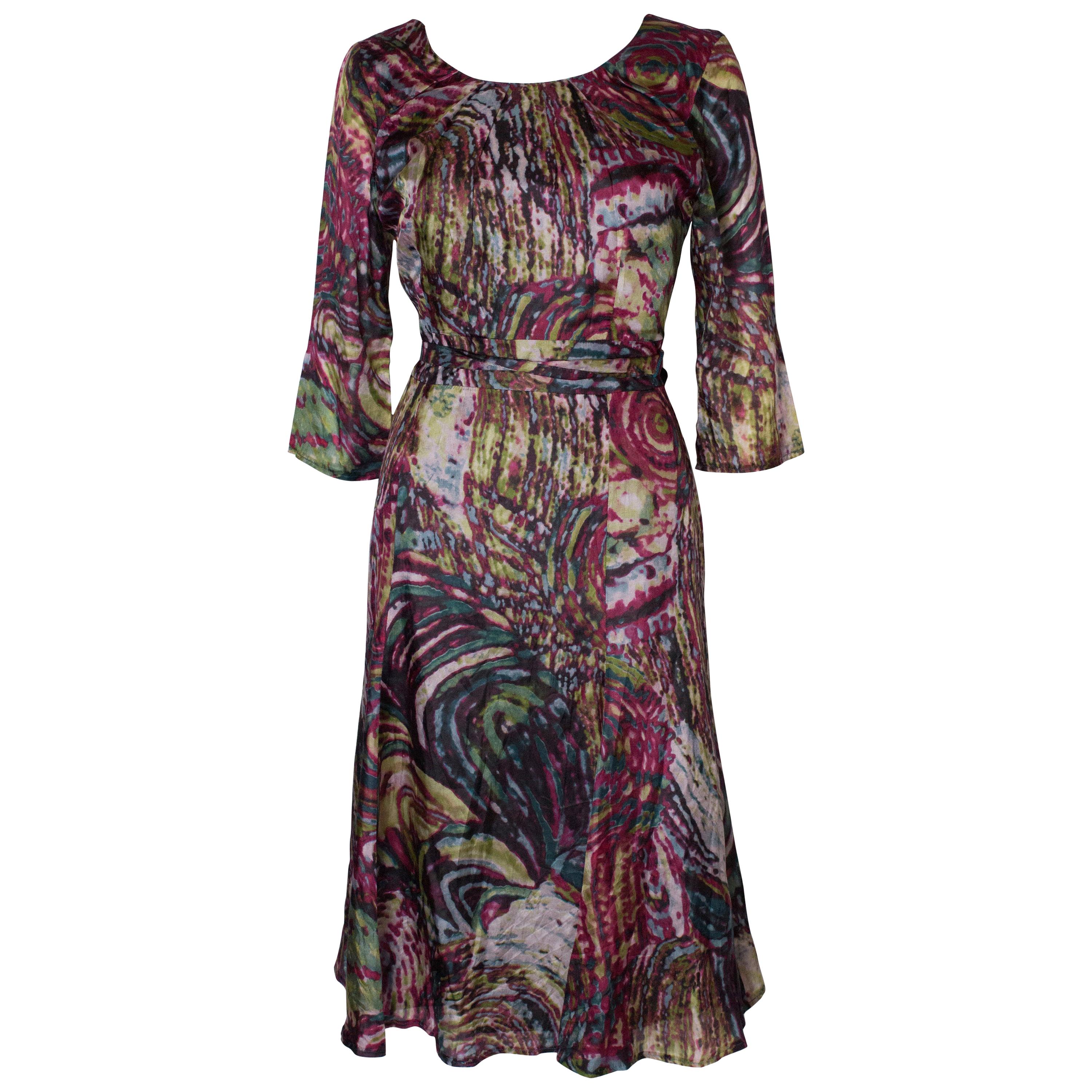  Vintage Silk Print Day Dress