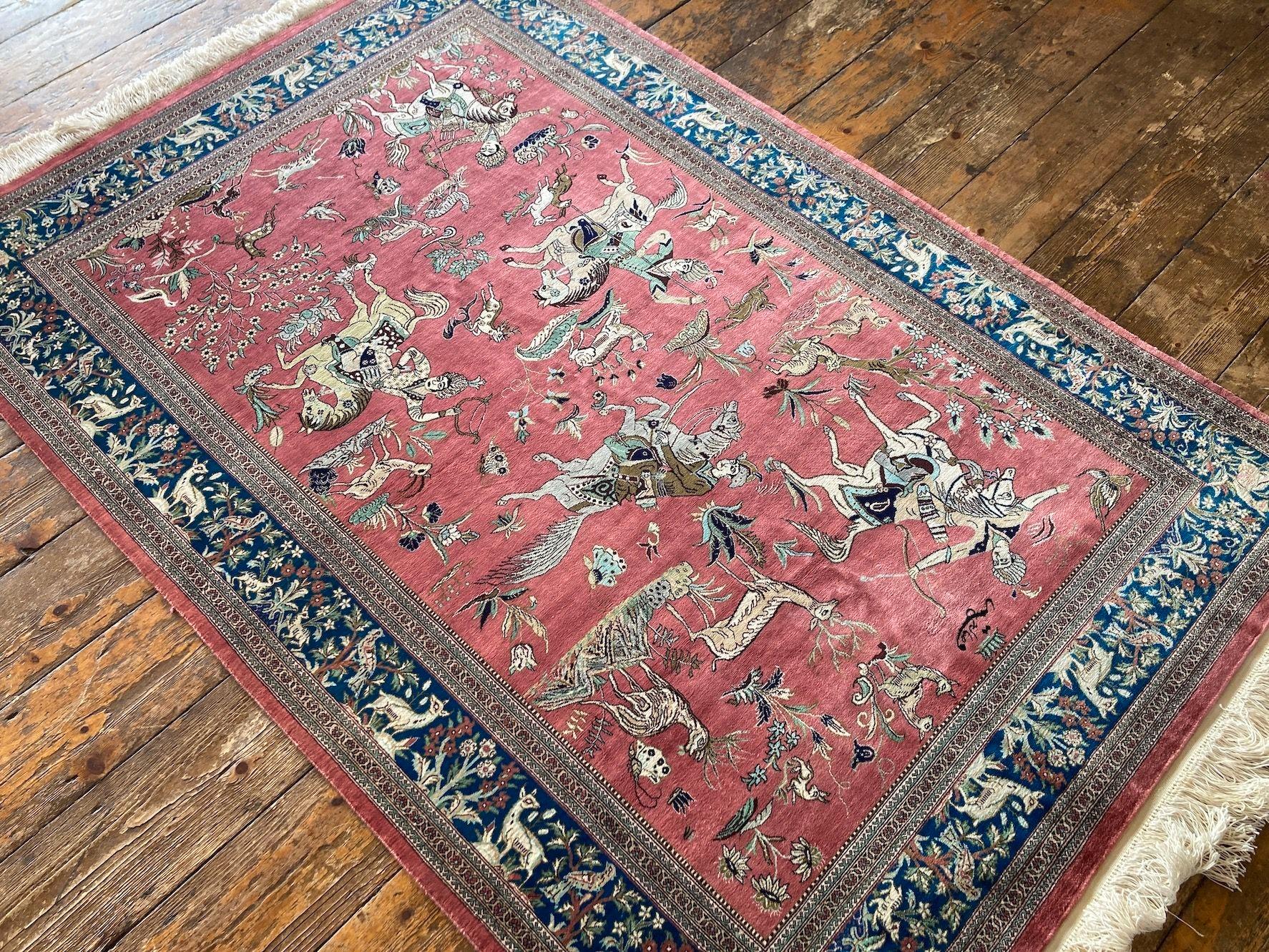 Vintage Silk Qum Rug 1.53m X 1.00m In Good Condition For Sale In St. Albans, GB