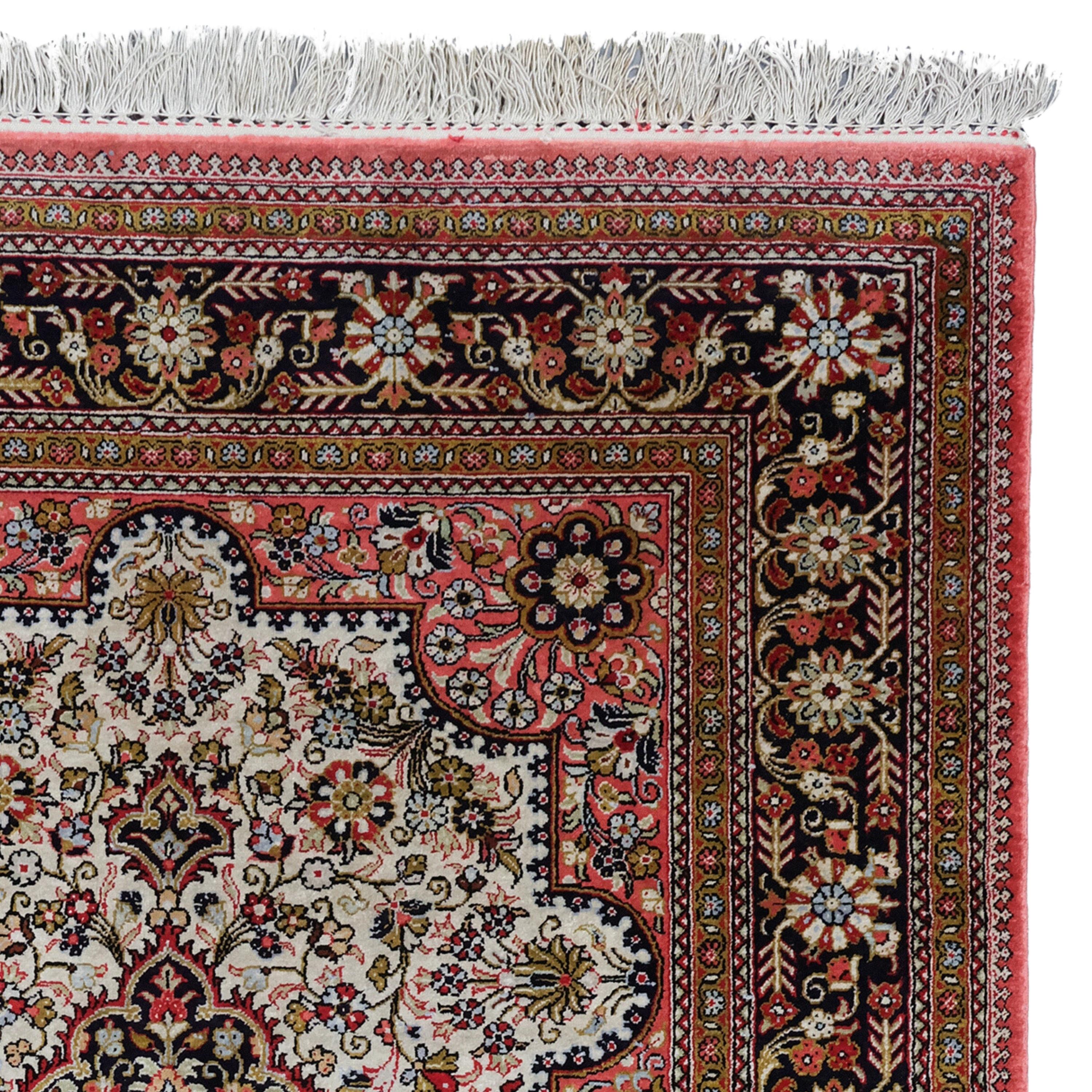 Vintage Silk Qum Rug - 19th Century Silk Qum Rug, Antique Rug, Vintage Rug In Good Condition For Sale In Sultanahmet, 34
