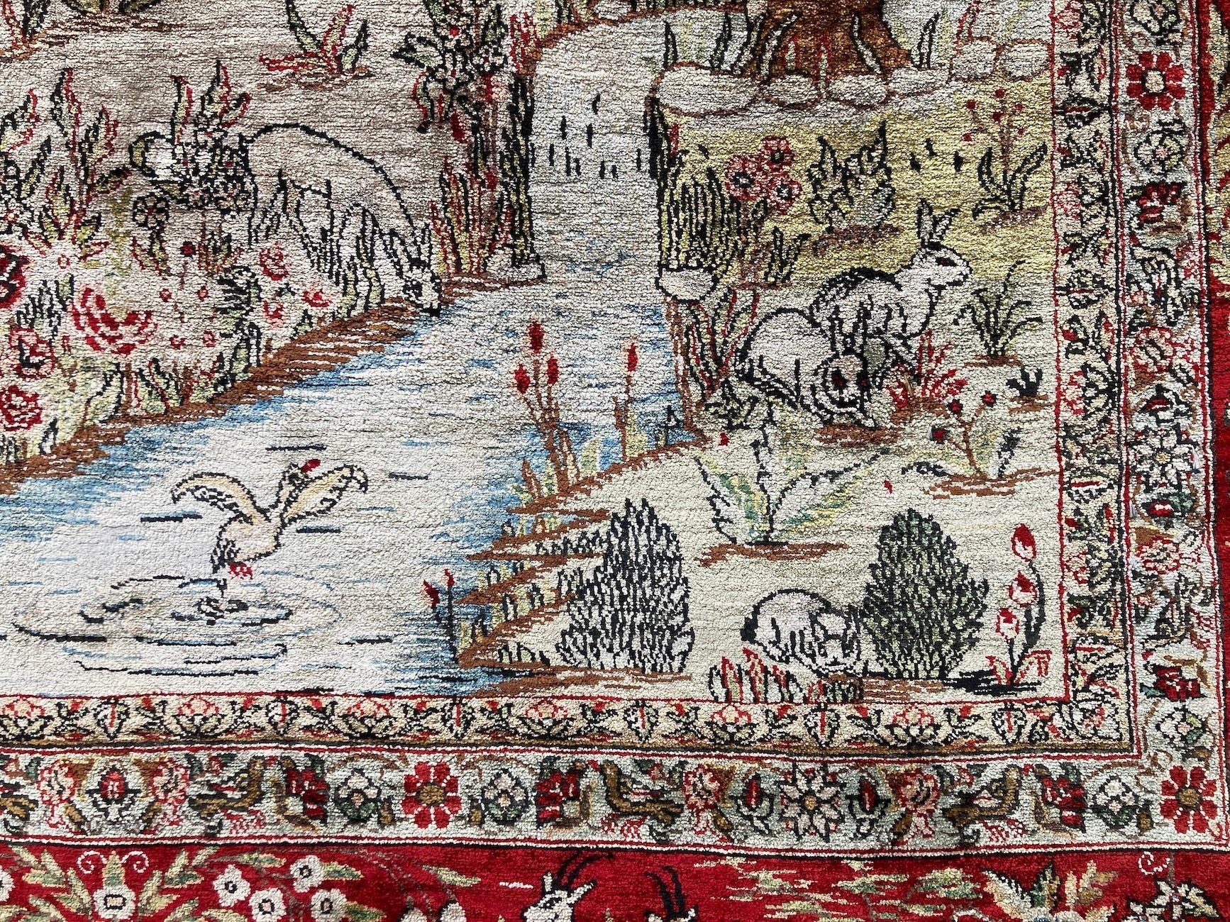 Vintage Seide Qum Teppich 2.03m x 1.44m im Angebot 11