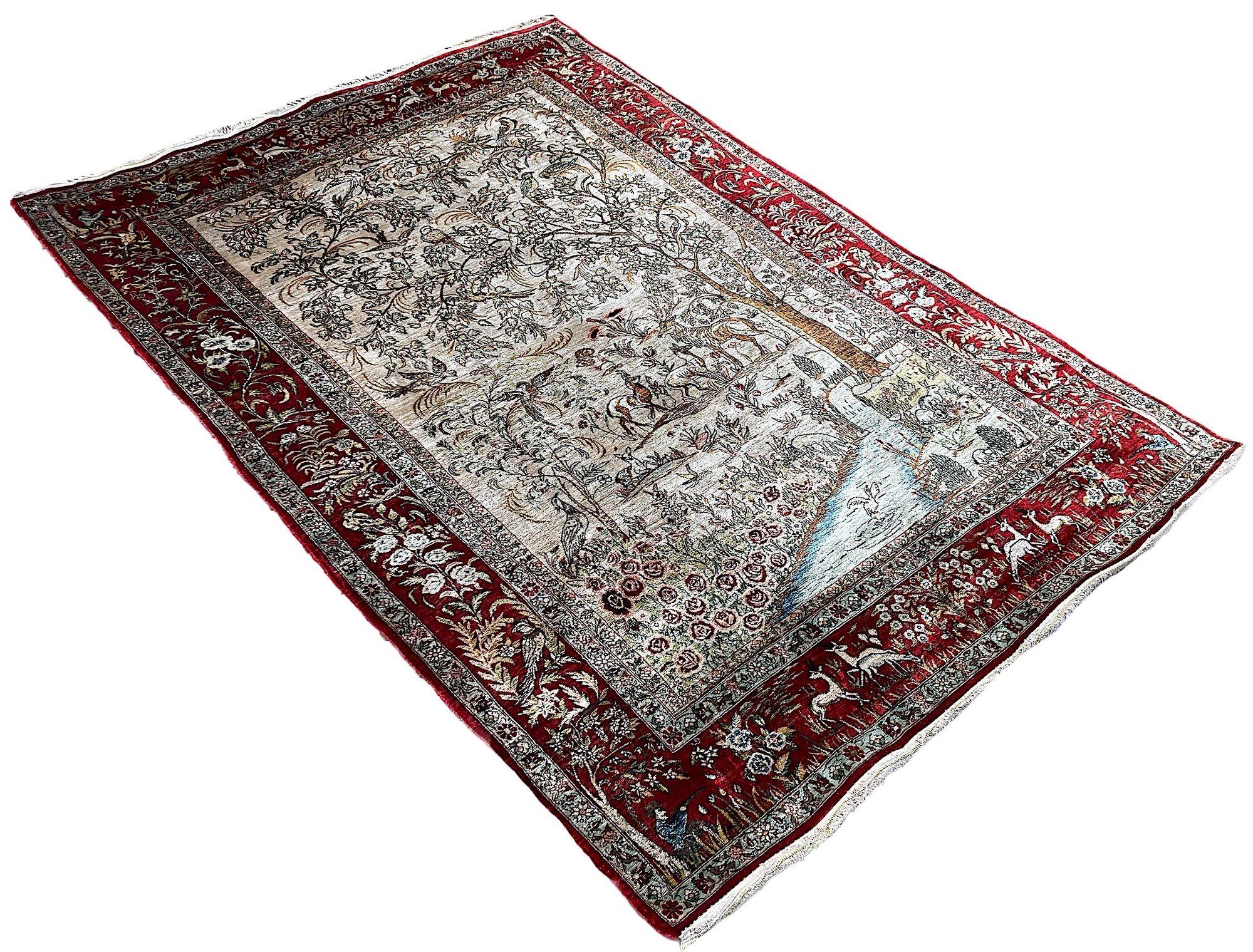 Vintage Seide Qum Teppich 2.03m x 1.44m im Zustand „Gut“ im Angebot in St. Albans, GB