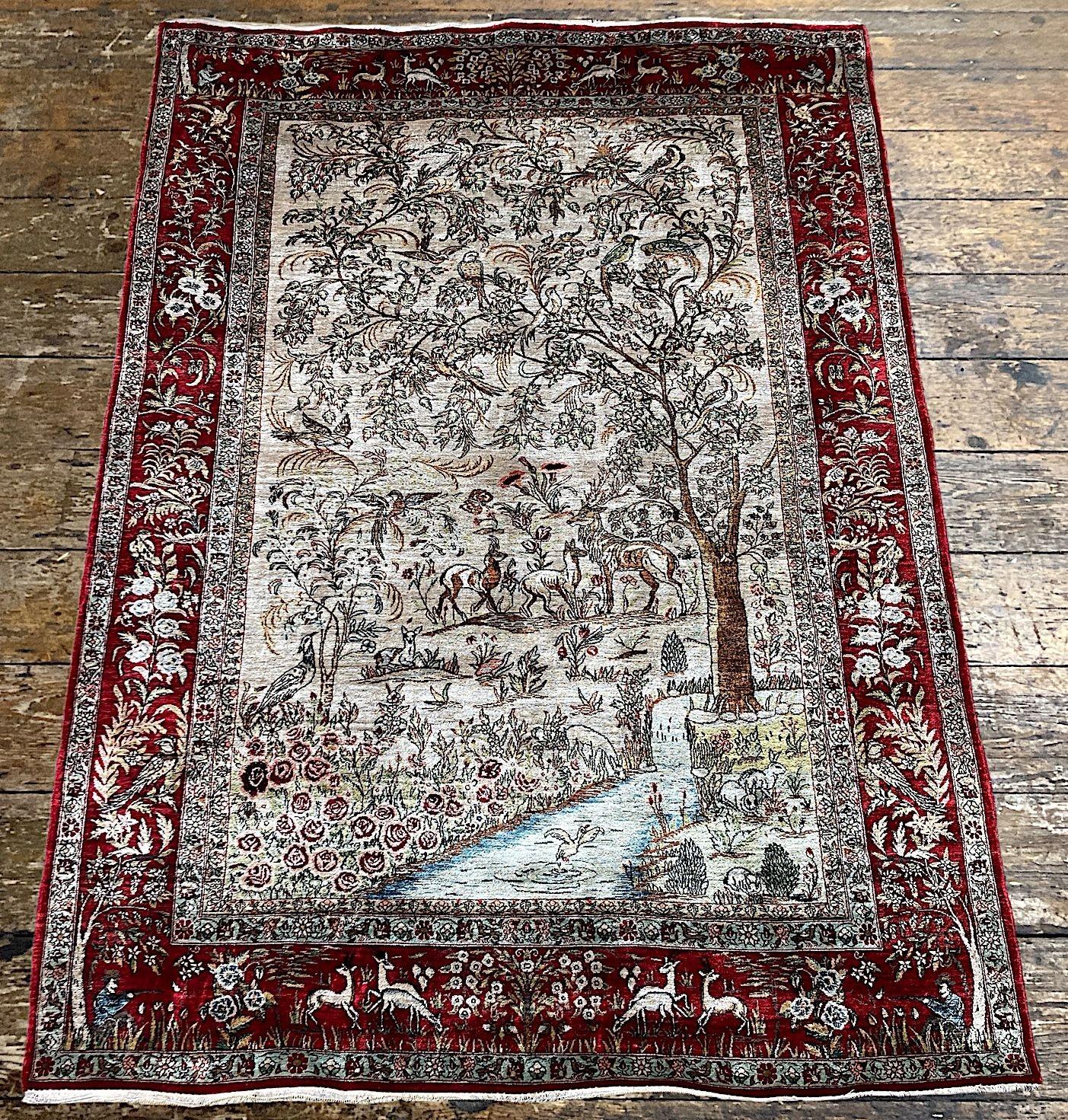 Vintage Seide Qum Teppich 2.03m x 1.44m (20. Jahrhundert) im Angebot