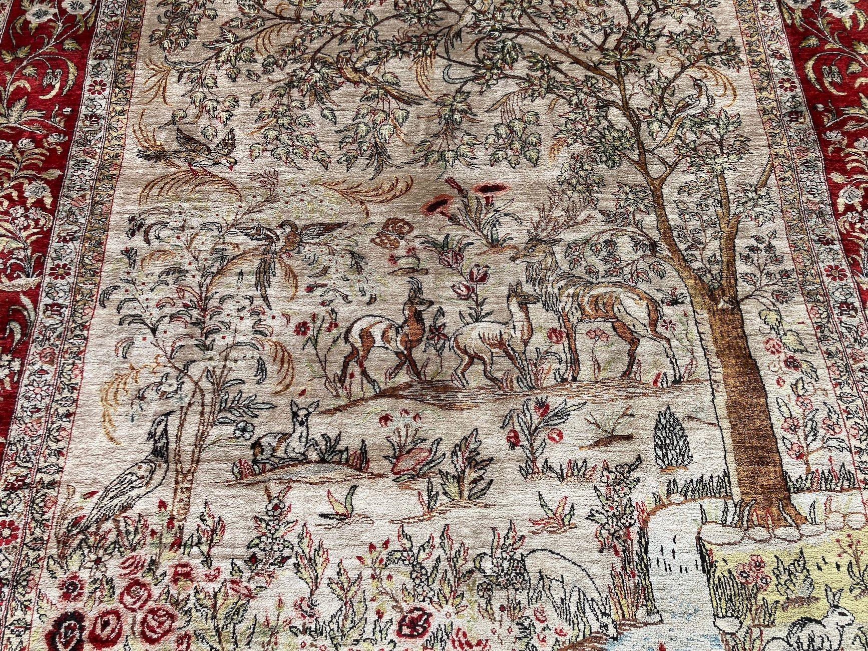 Vintage Seide Qum Teppich 2.03m x 1.44m im Angebot 3