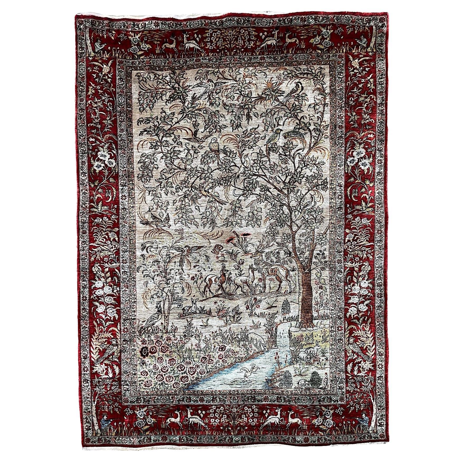 Tappeto Qum in seta vintage 2,03 m x 1,44 m