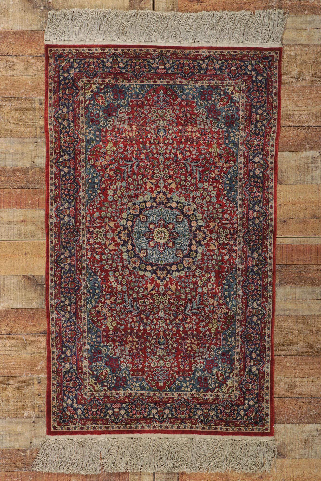 Hand-Knotted Vintage Silk Qum Style Rug For Sale