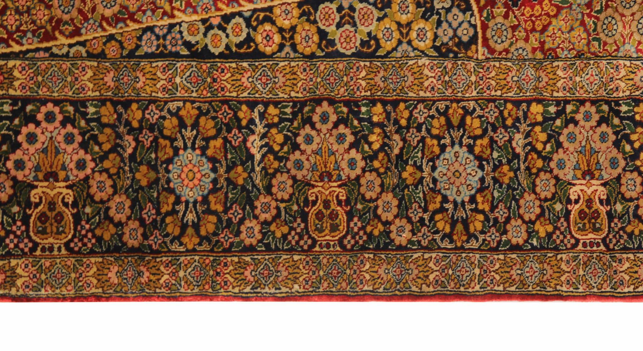 Vegetable Dyed Vintage Silk Rug, Handmade Carpet Traditional Turkish Rug, Turkish Qashqai Rug For Sale