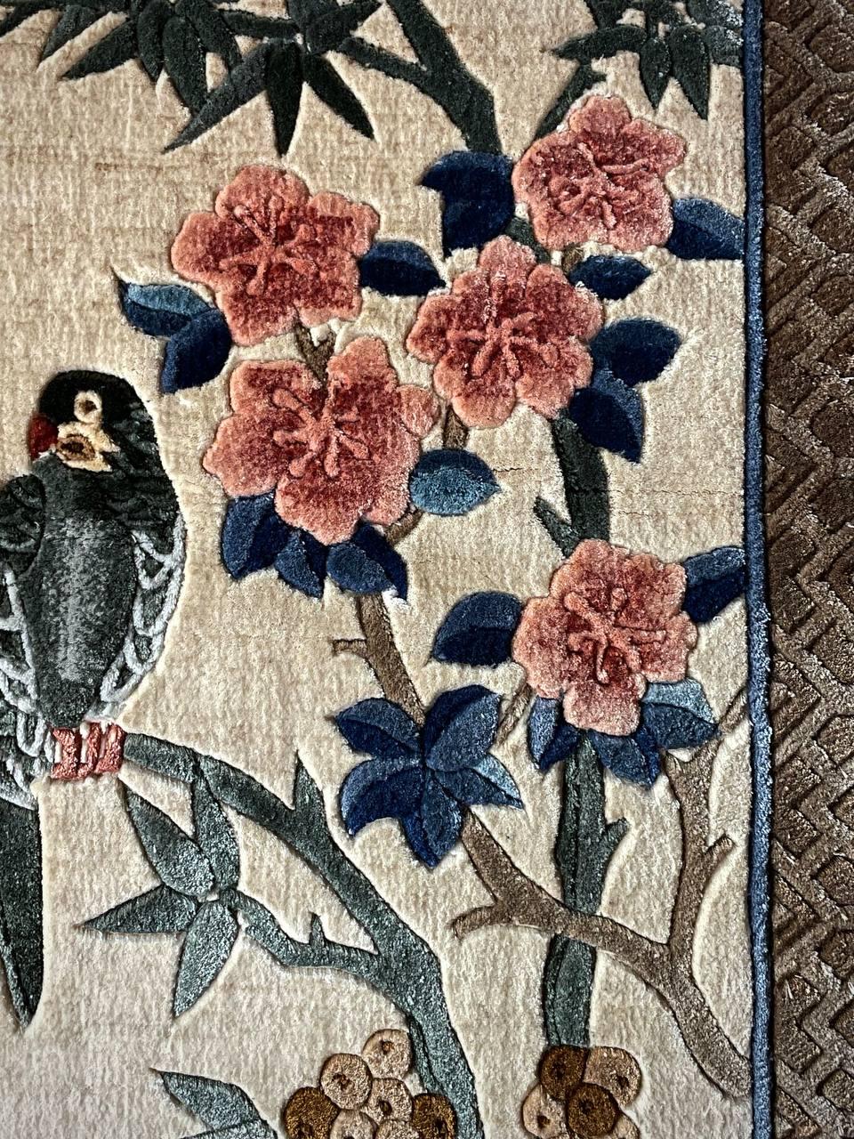 Vintage-Wandteppich aus Seide mit Vogelmotiv aus Seide im Angebot 1