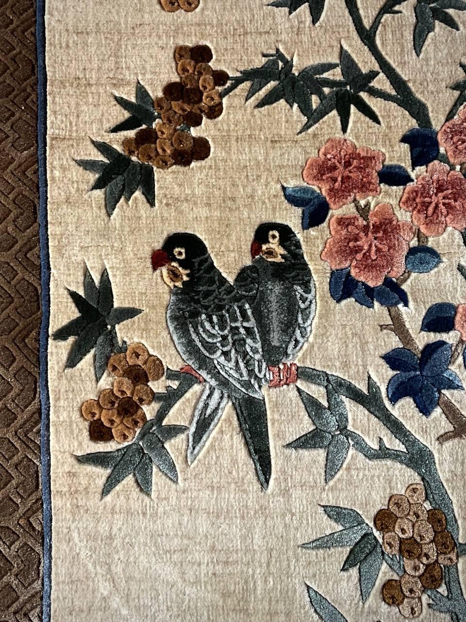 Vintage-Wandteppich aus Seide mit Vogelmotiv aus Seide im Angebot 3