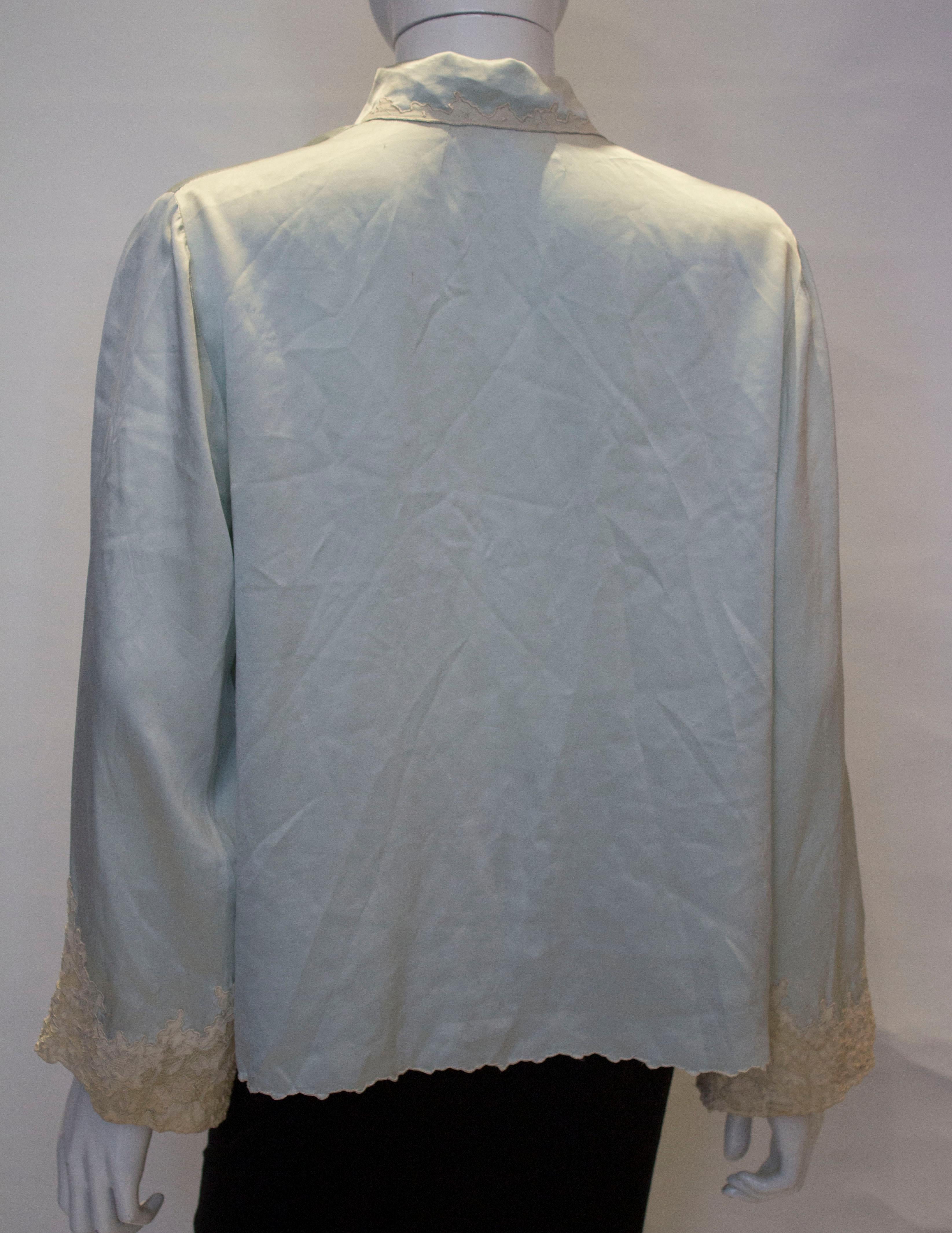 Women's Vintage  Silk Satin bed Jacket with Lace Detail