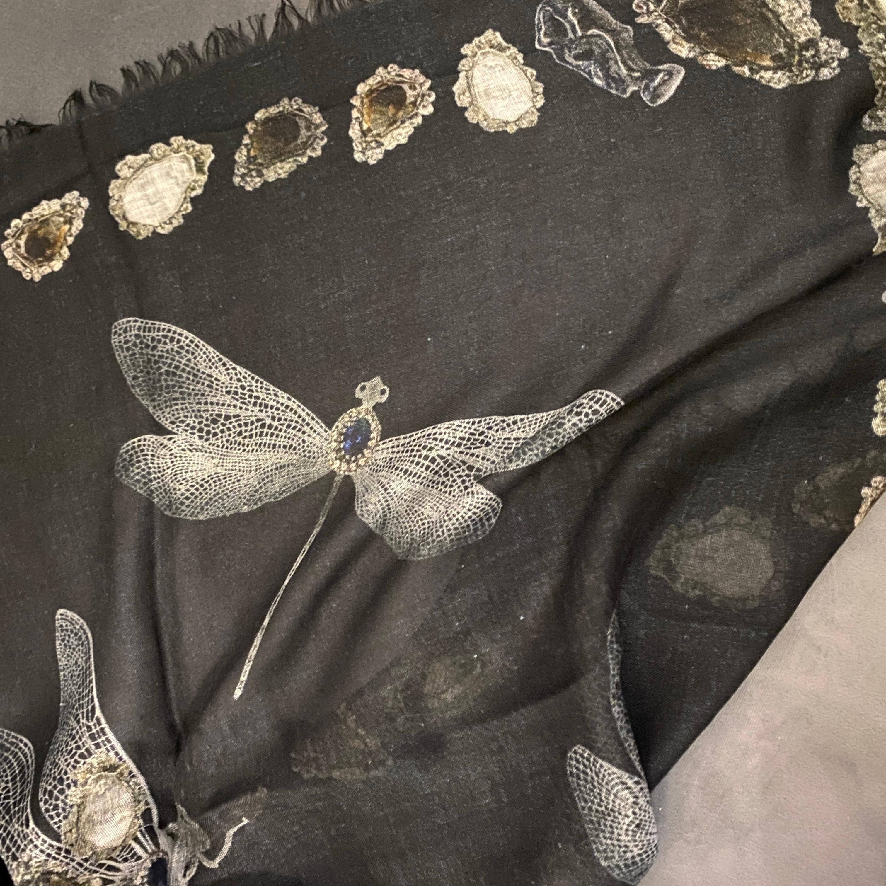 Vintage Silk Scarf by Alexander Mcqueen Depicting Dragonflies 4
