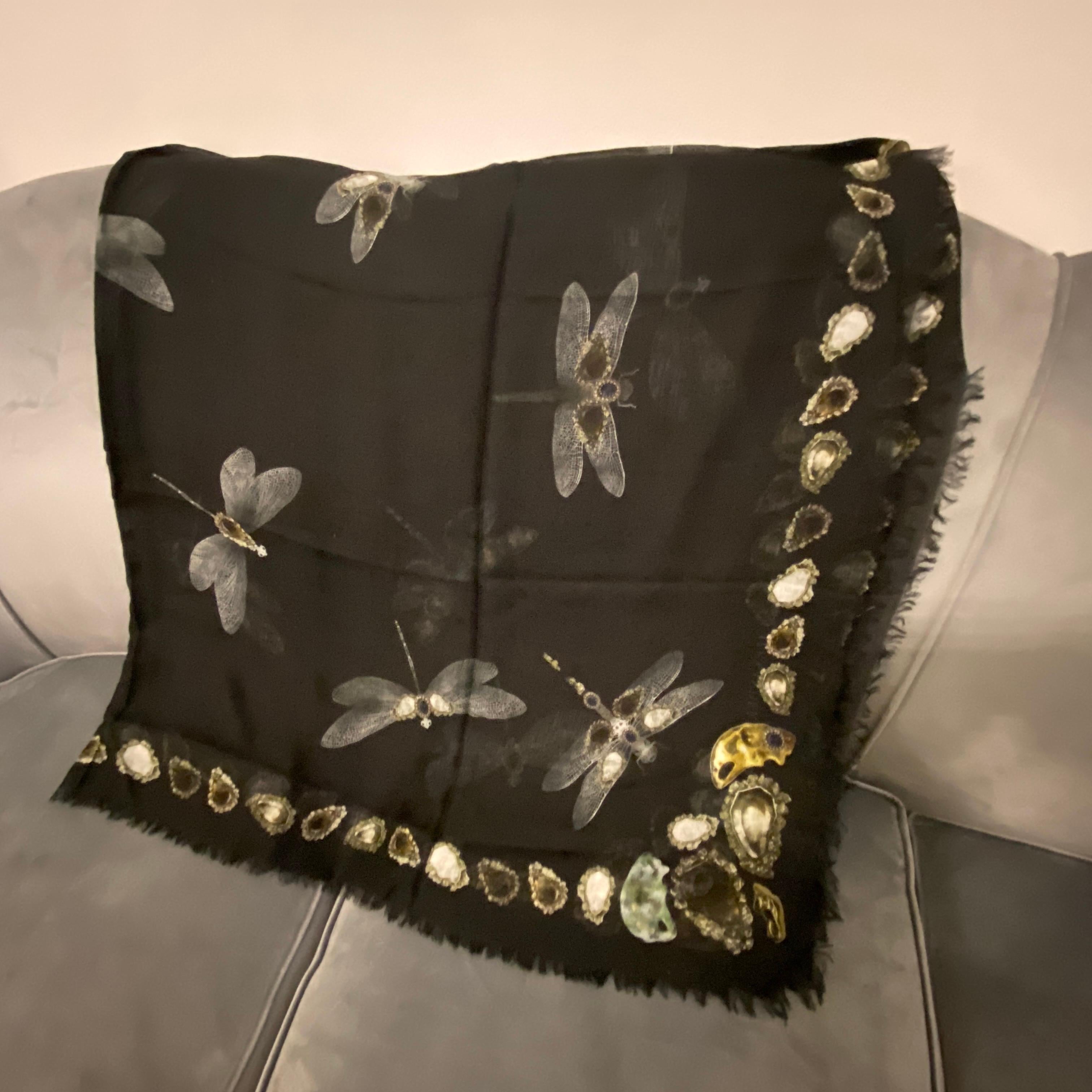 Vintage Silk Scarf by Alexander Mcqueen Depicting Dragonflies 5