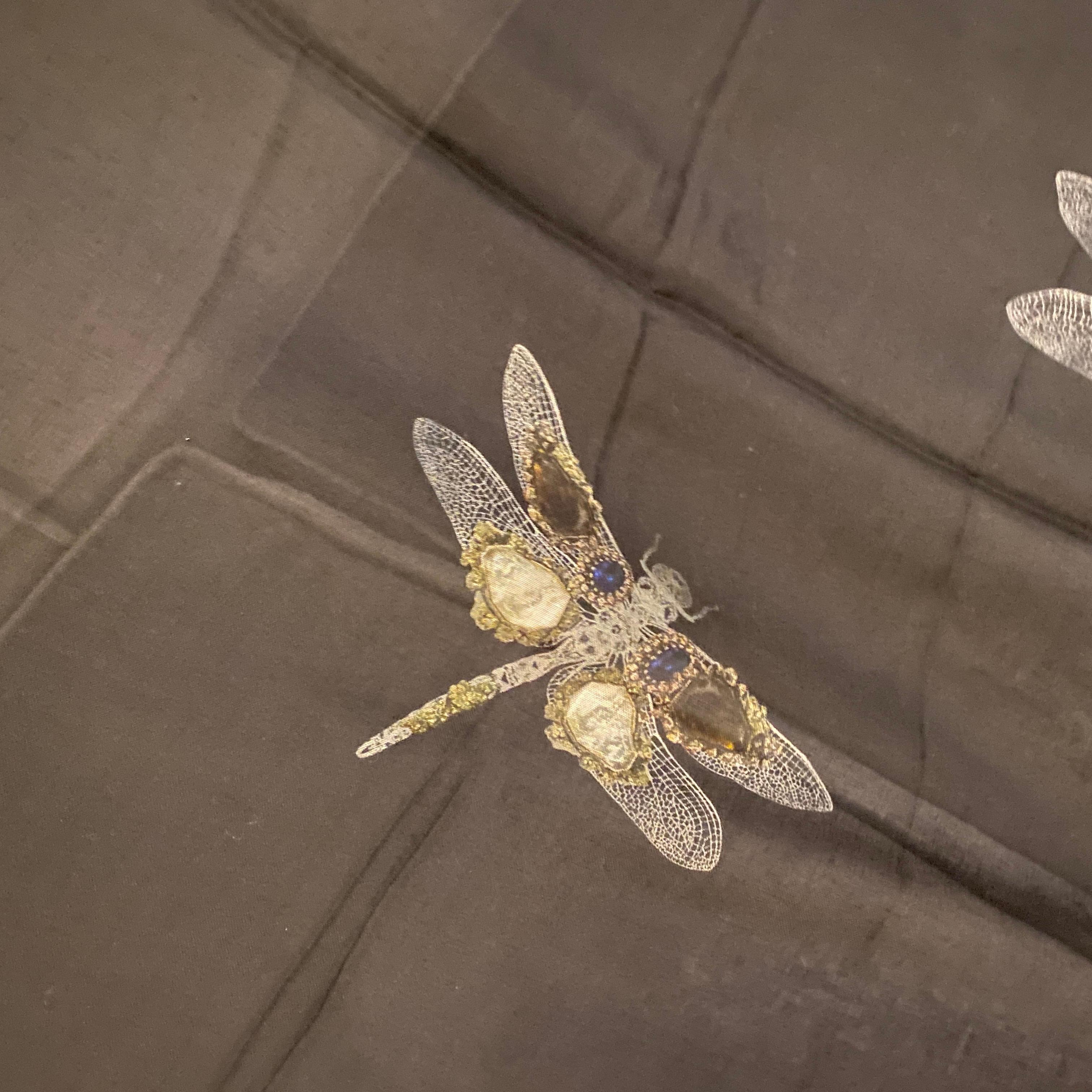Black Vintage Silk Scarf by Alexander Mcqueen Depicting Dragonflies