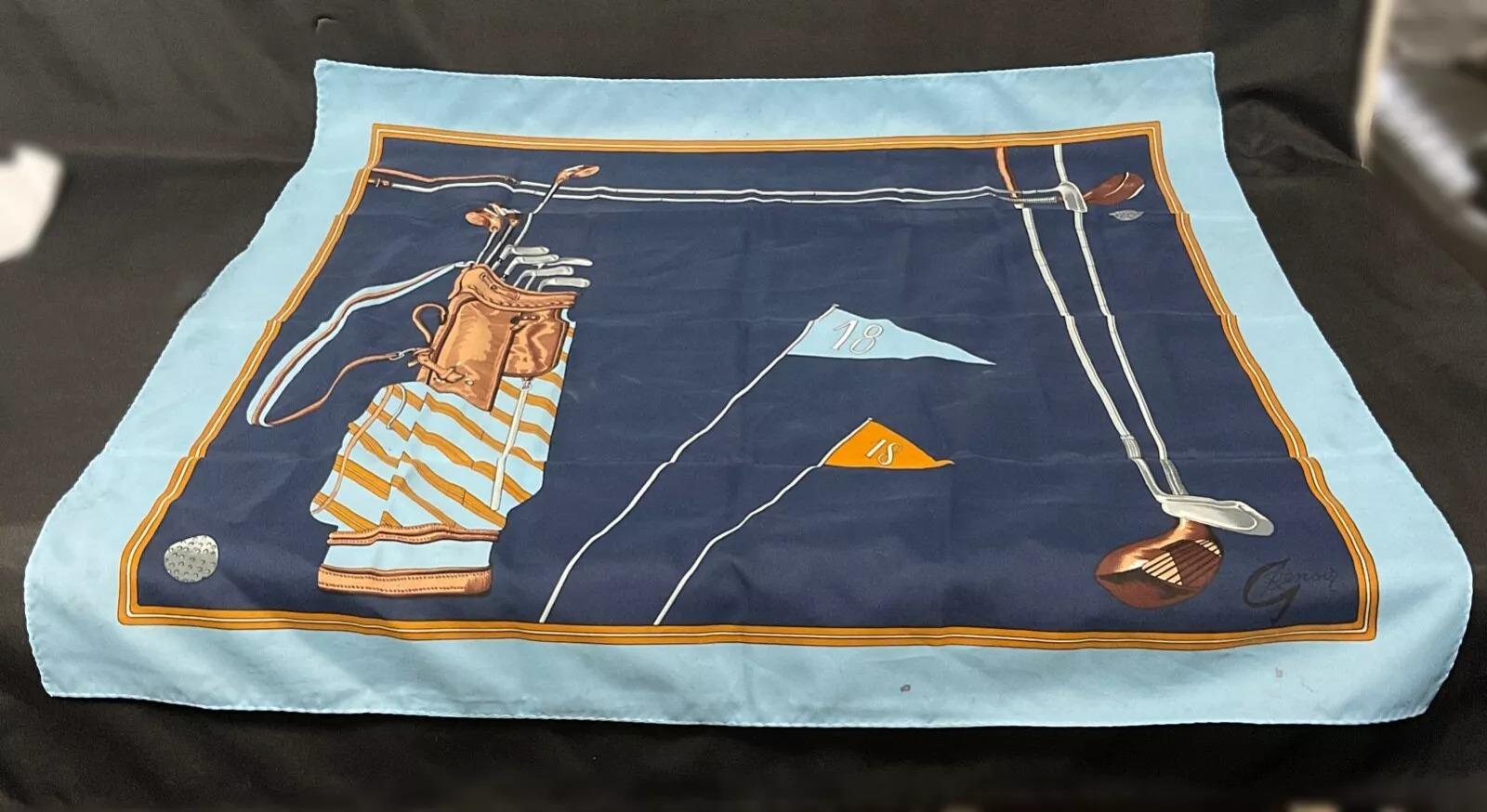 20th Century Vintage Silk Scarf by Auguste Renard – Golf Theme - 2Y454 For Sale