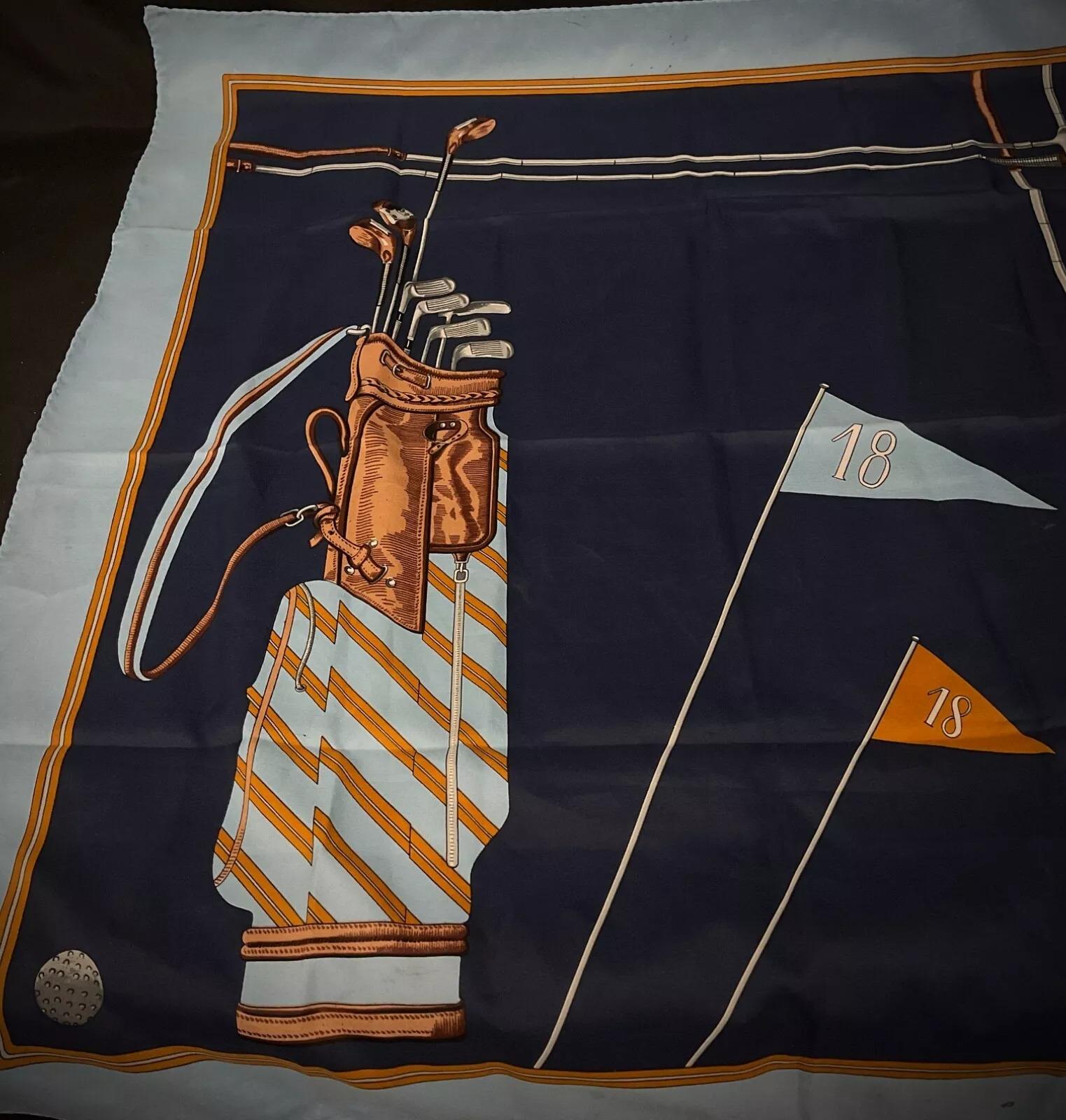 Vintage Silk Scarf by Auguste Renard – Golf Theme - 2Y454 For Sale 2