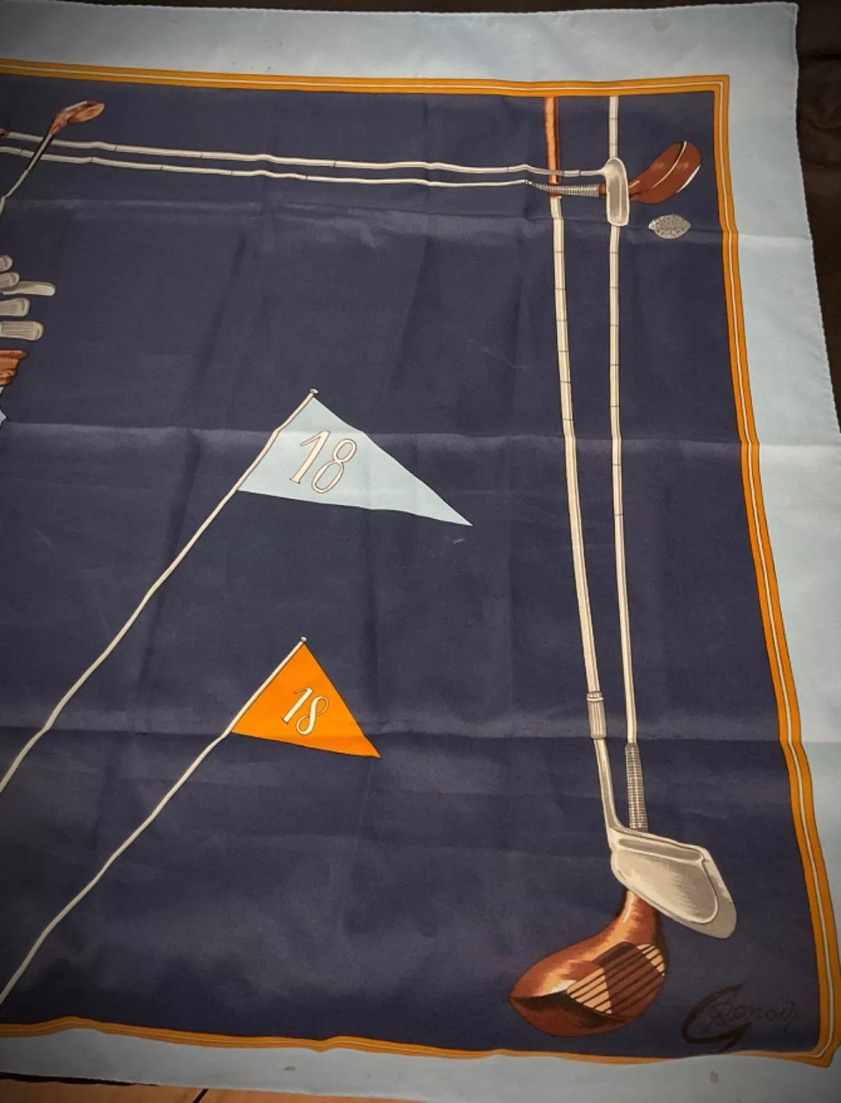 Vintage Silk Scarf by Auguste Renard – Golf Theme - 2Y454 For Sale 5