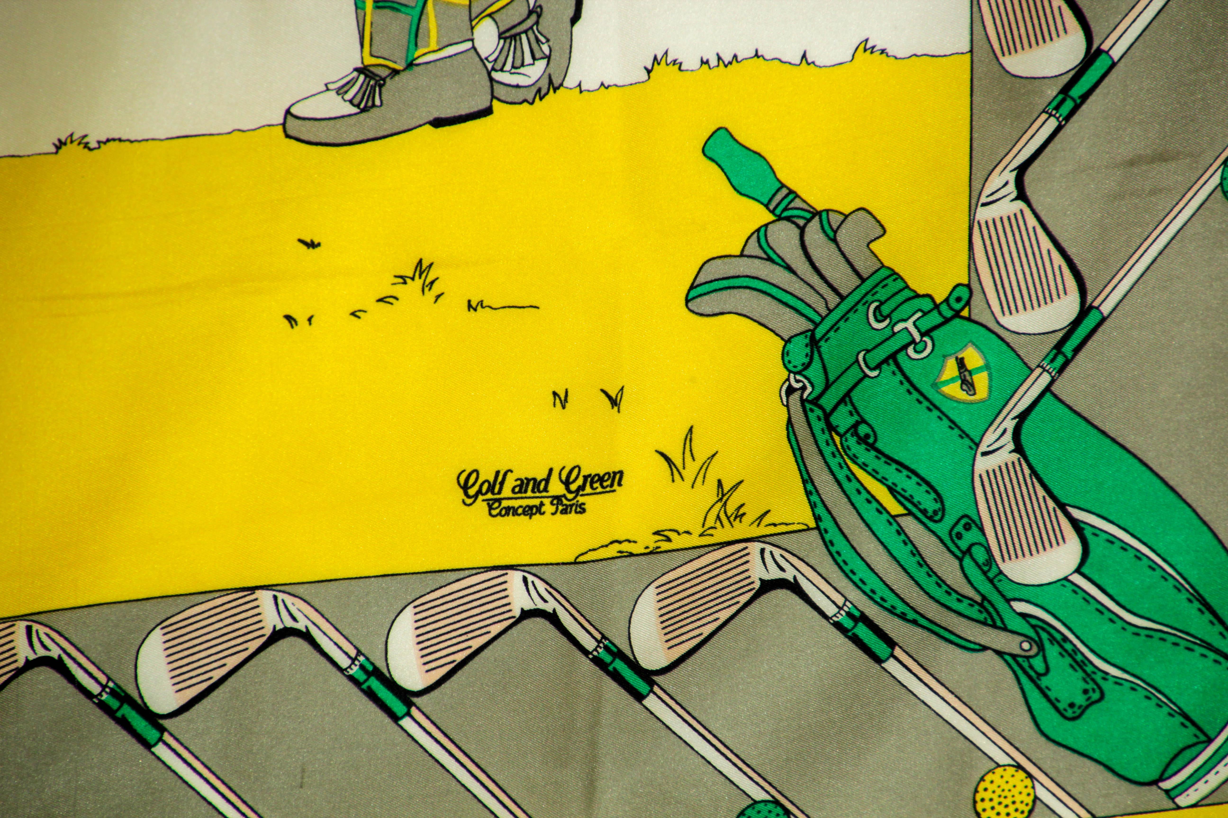 Vintage Silk Scarf by Golf and Green Concept Paris France with Golf Motifs 6
