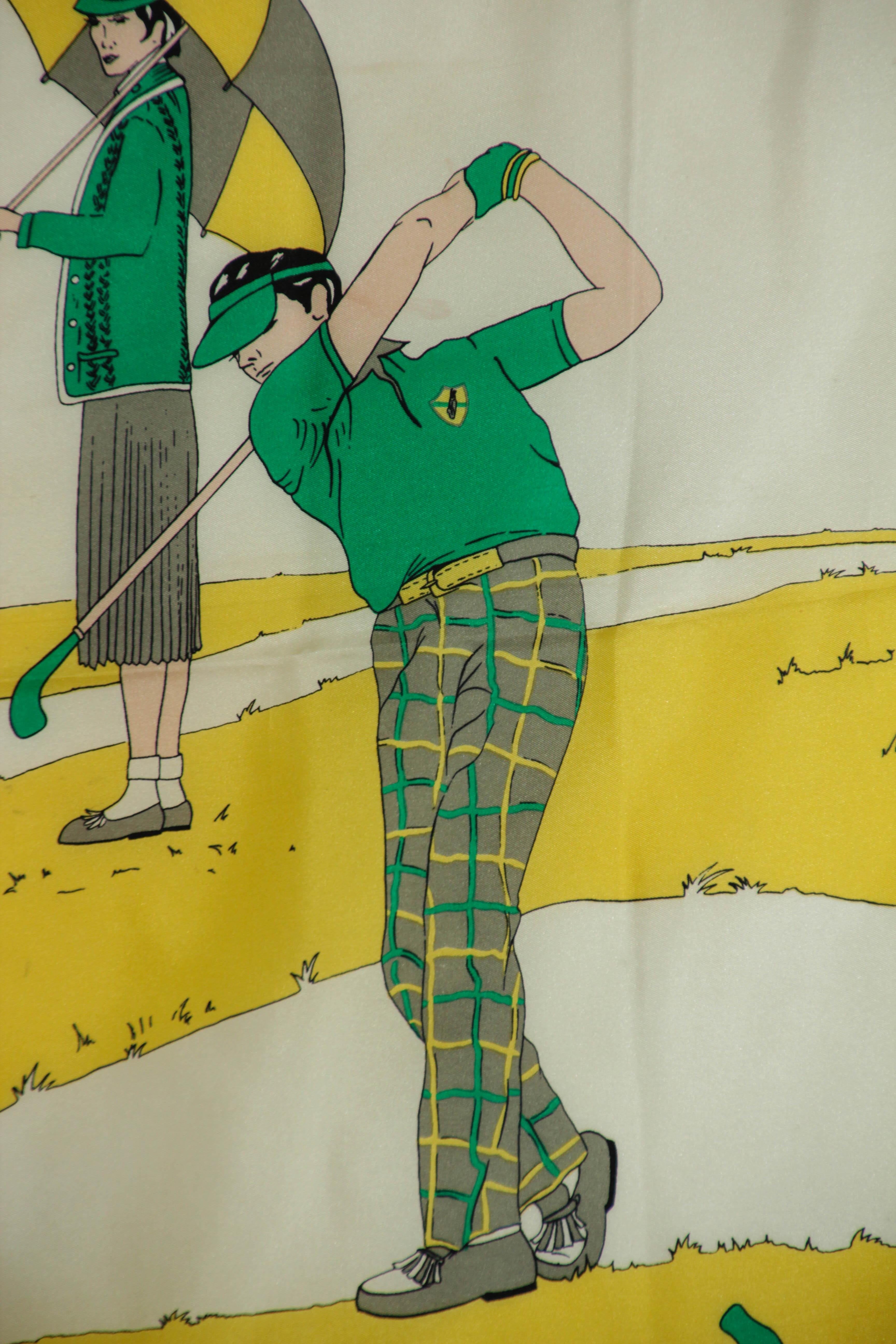 Vintage Silk Scarf by Golf and Green Concept Paris France with Golf Motifs 7