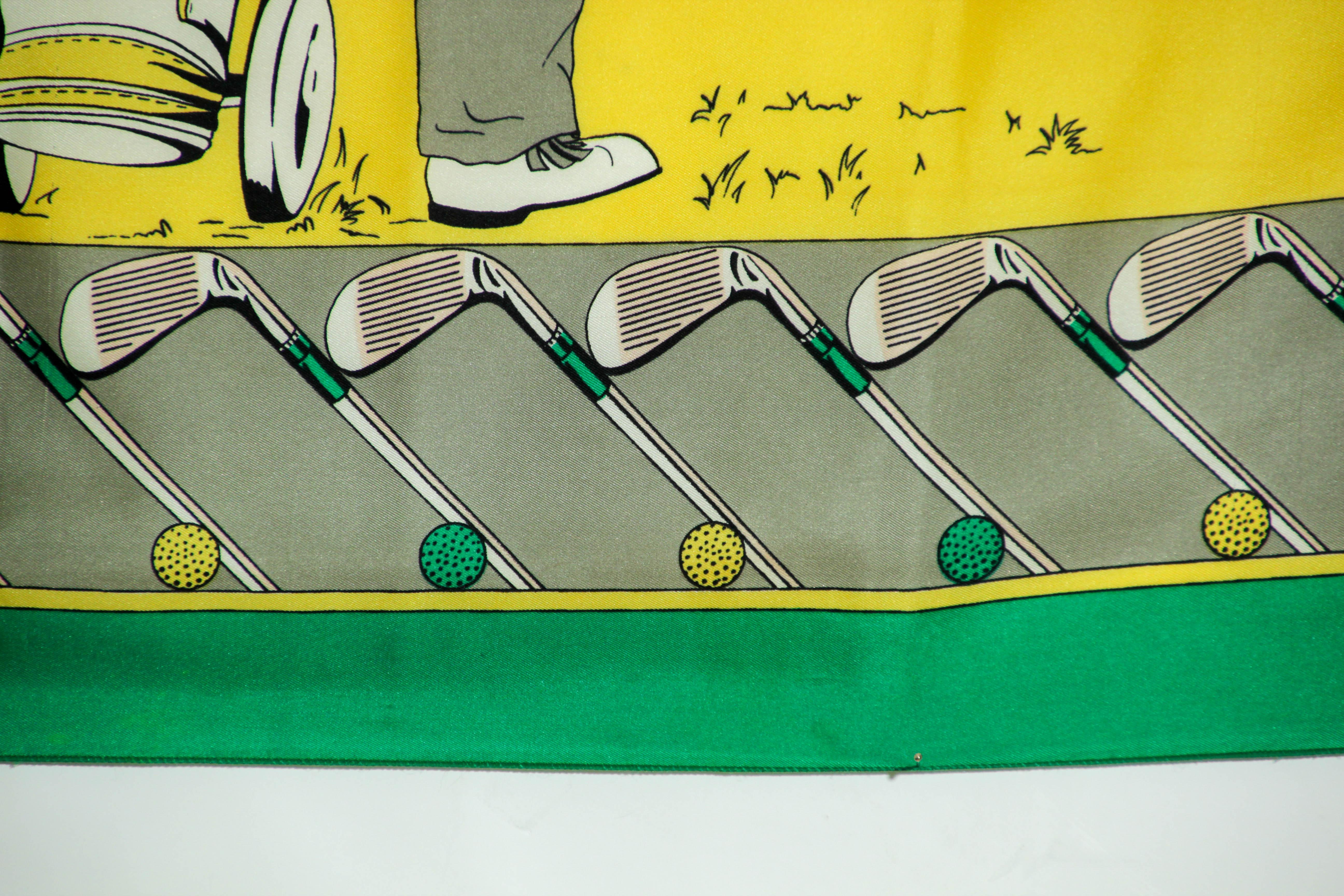 Vintage Silk Scarf by Golf and Green Concept Paris France with Golf Motifs 8