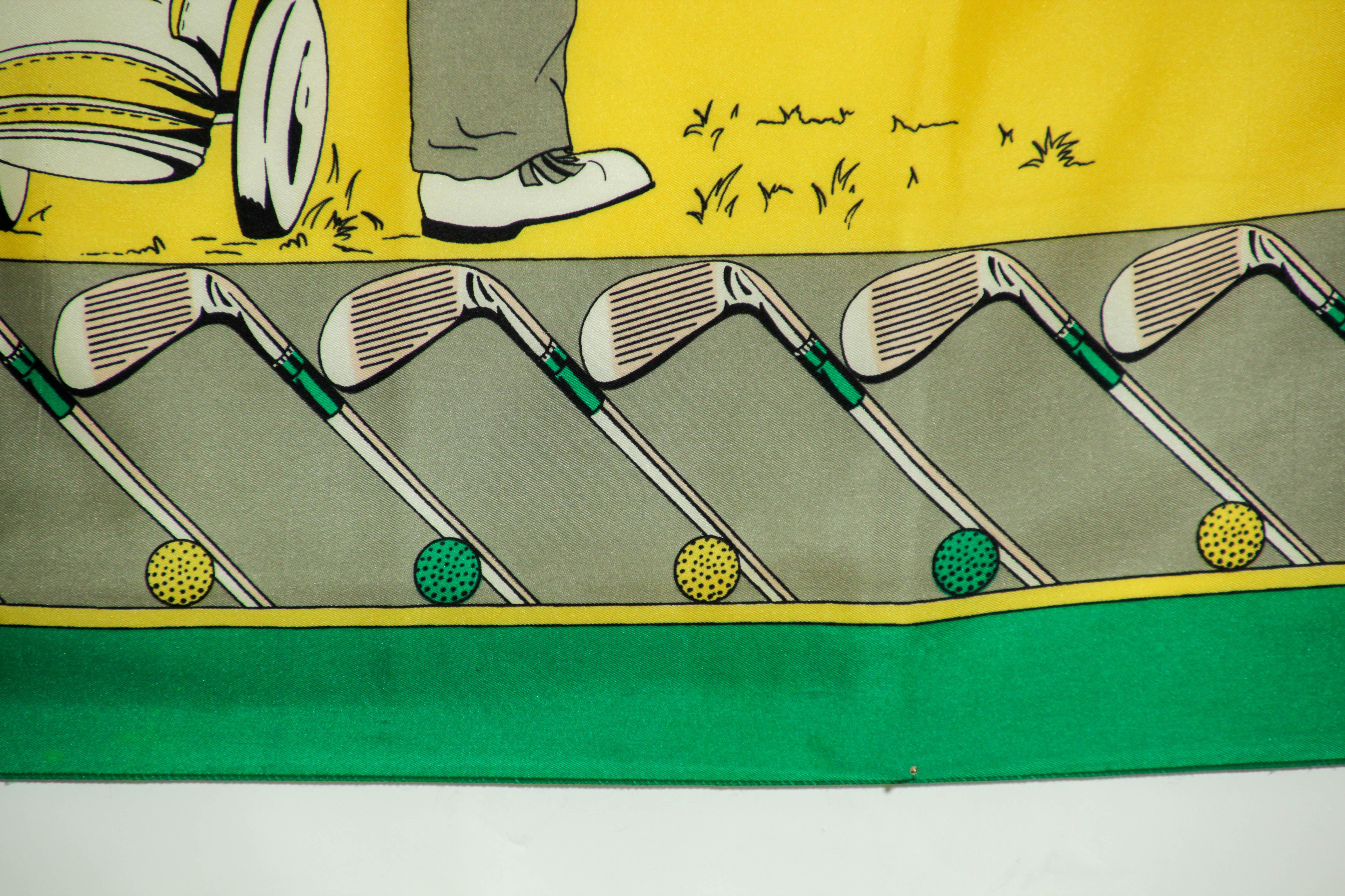 Vintage Silk Scarf by Golf and Green Concept Paris France with Golf Motifs 9