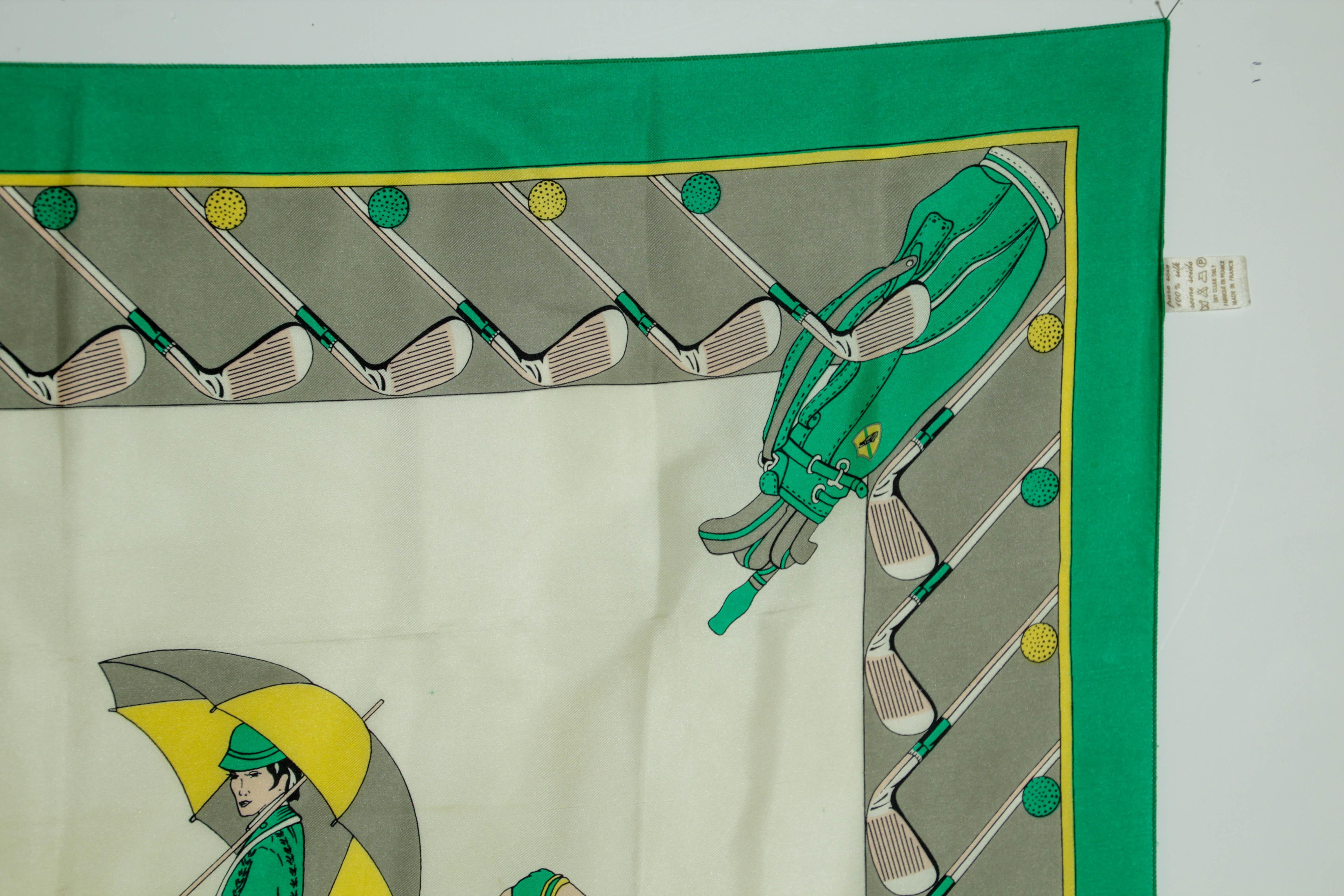 Vintage Silk Scarf by Golf and Green Concept Paris France with Golf Motifs 11