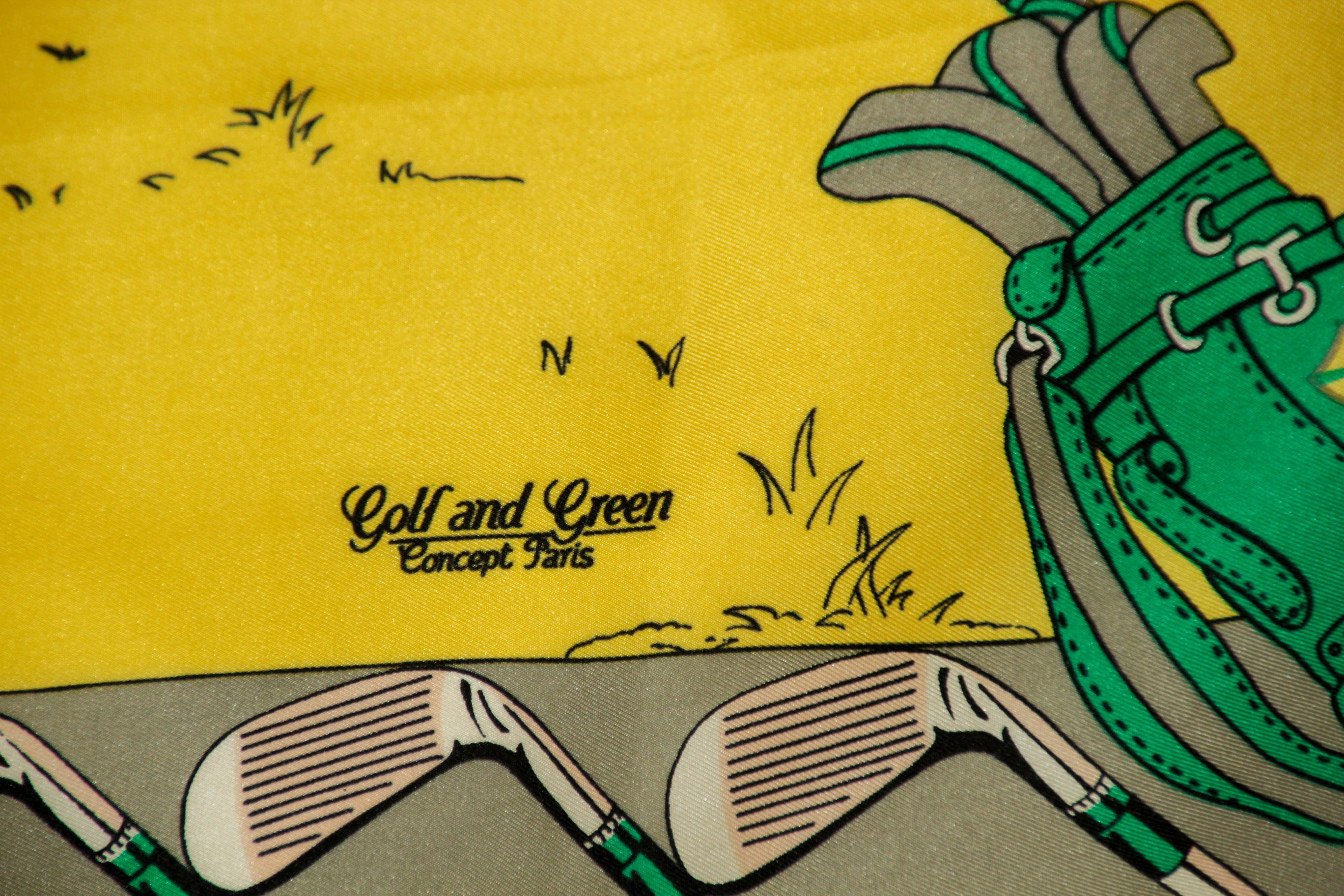 Vintage Silk Scarf by Golf and Green Concept Paris France with Golf Motifs 12