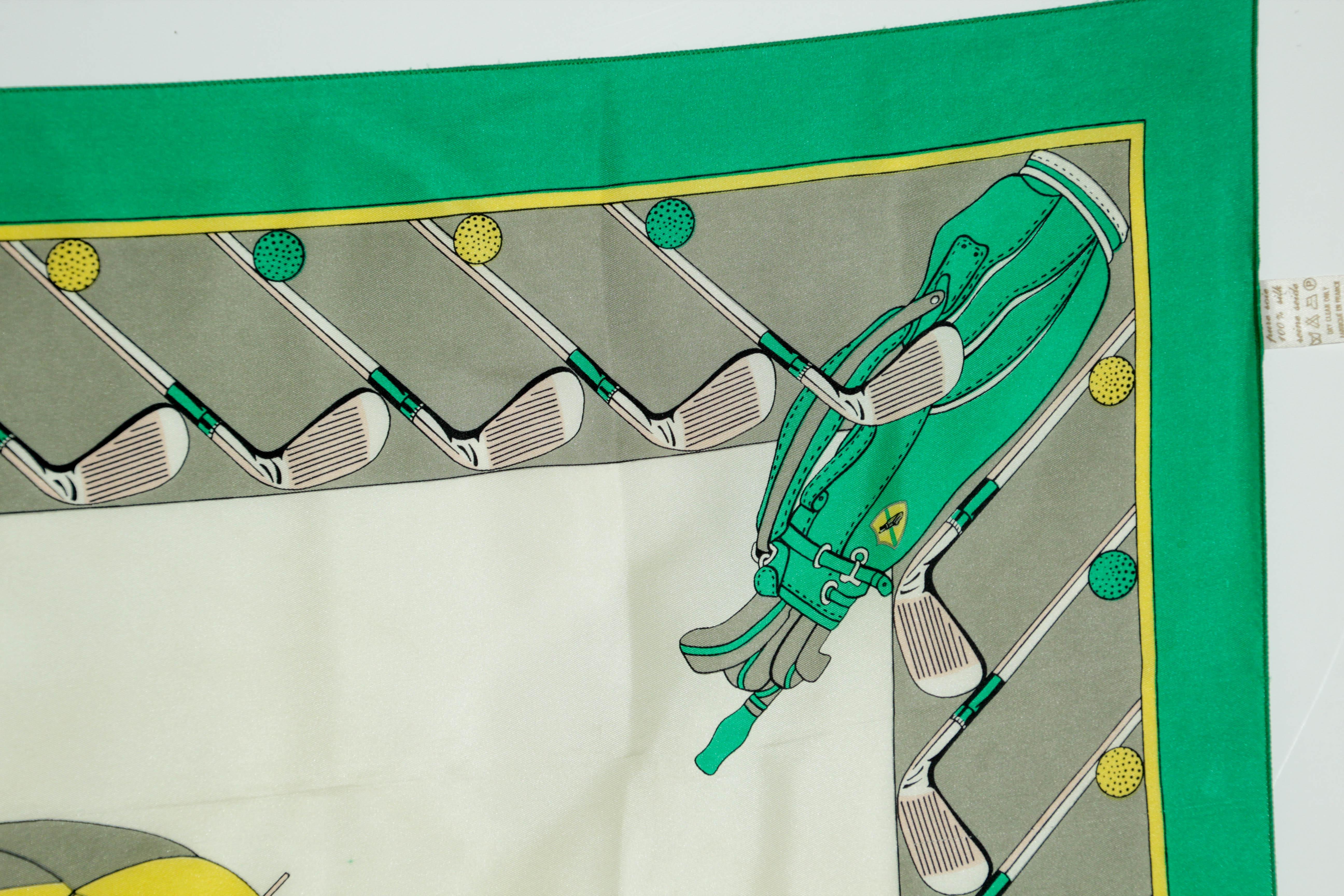 Vintage Silk Scarf by Golf and Green Concept Paris France with Golf Motifs 13