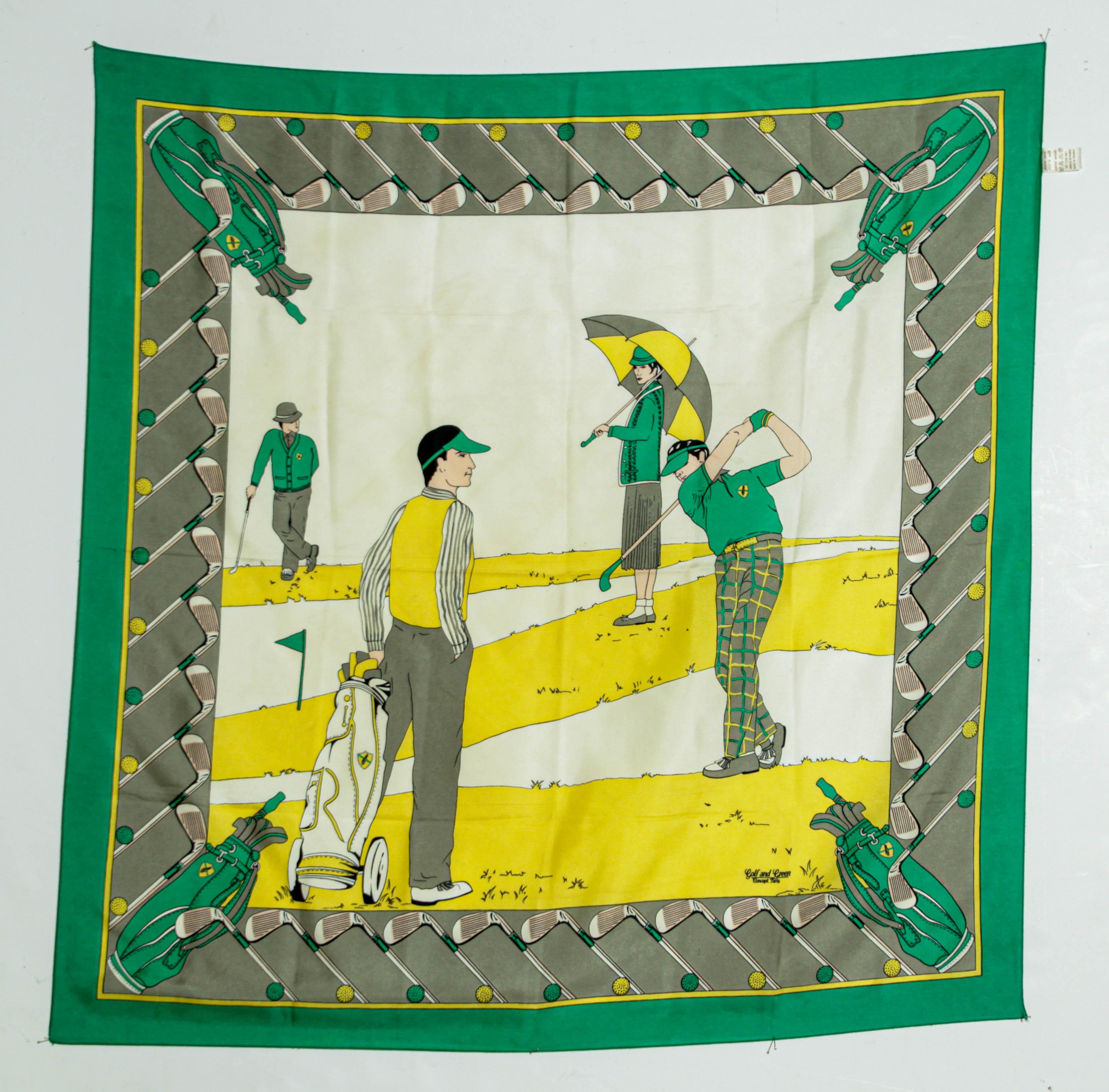 Vintage Silk Scarf by Golf and Green Concept Paris France with Golf Motifs 14