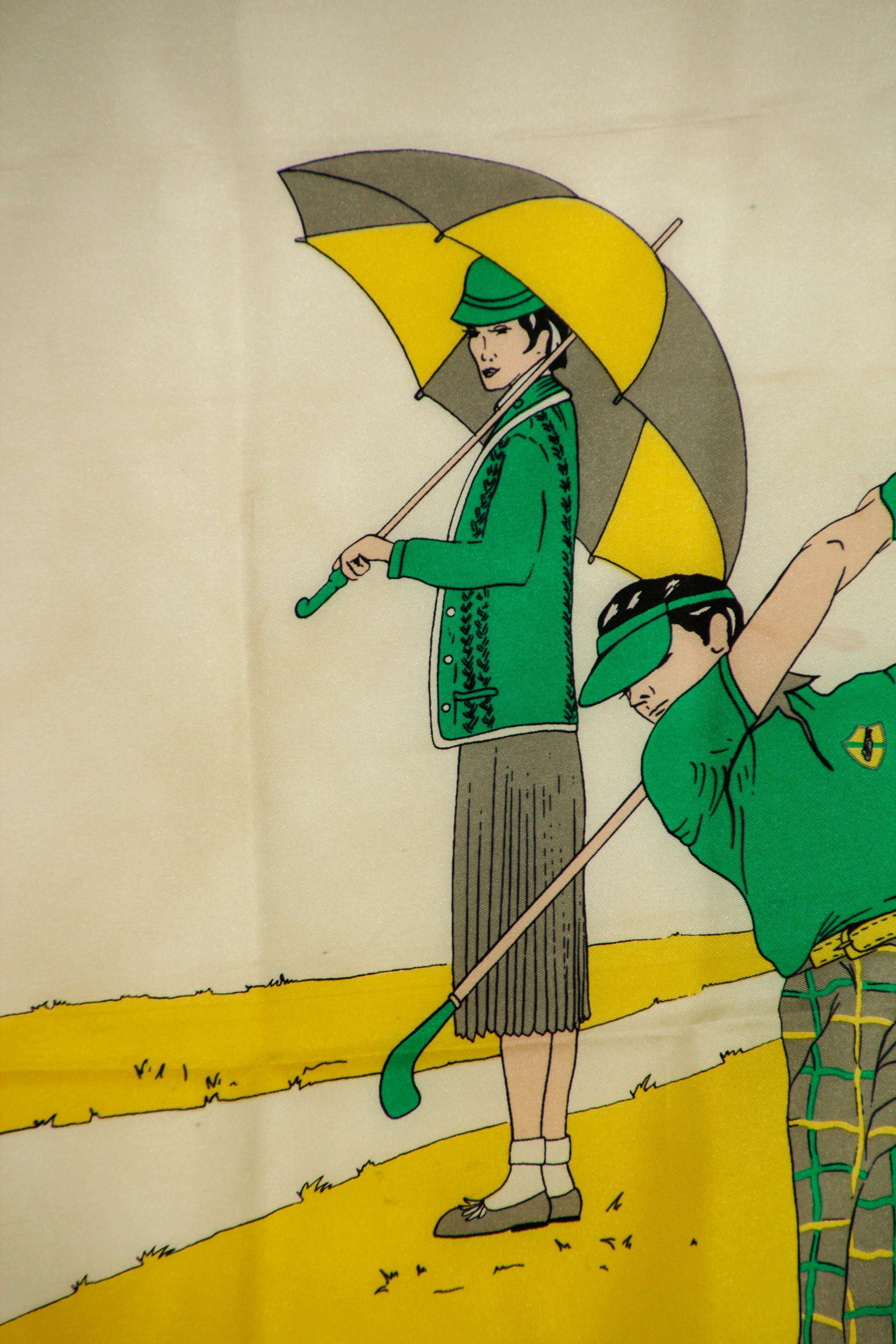 Vintage Silk Scarf by Golf and Green Concept Paris France with Golf Motifs 1