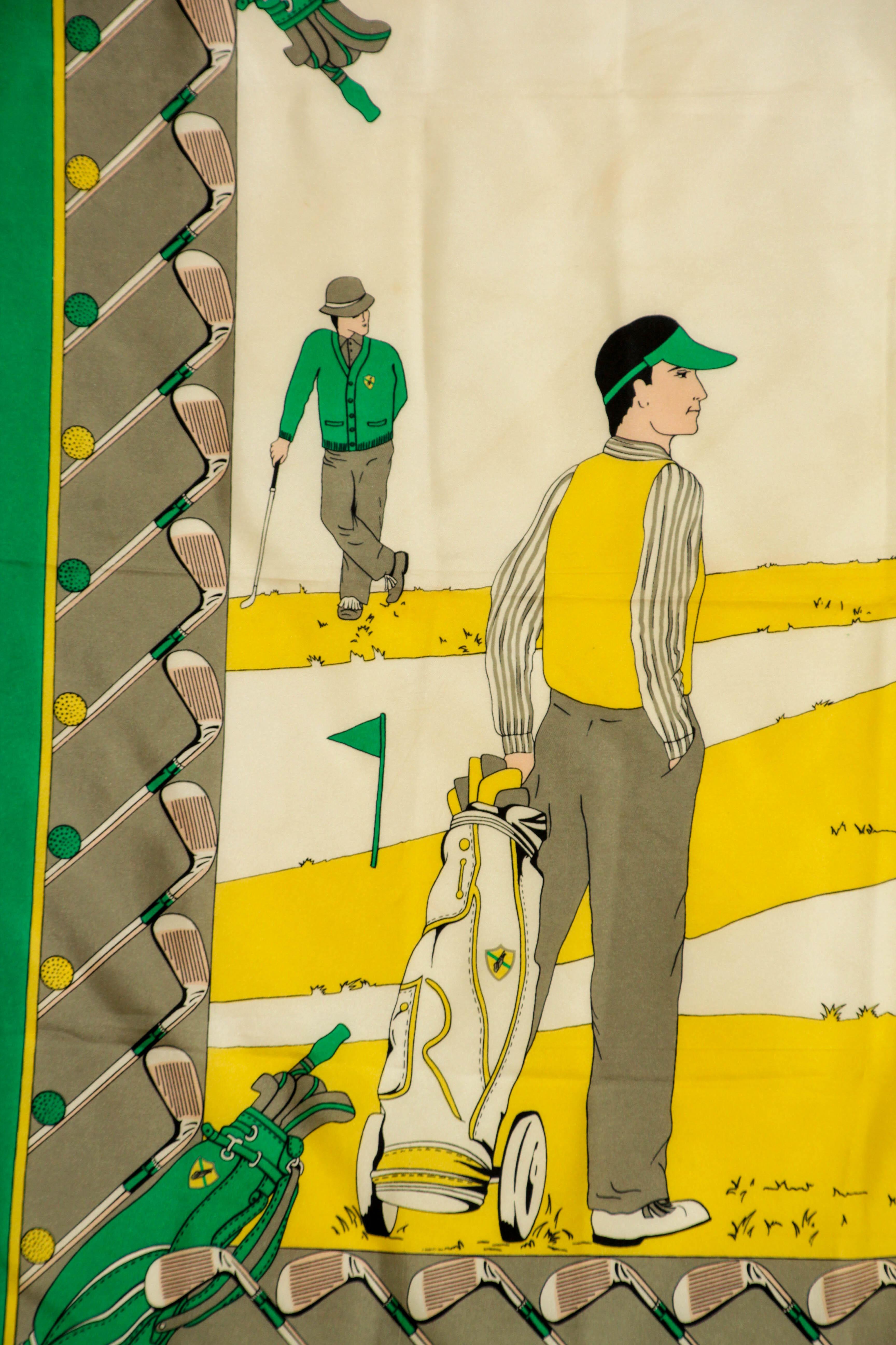Vintage Silk Scarf by Golf and Green Concept Paris France with Golf Motifs 3