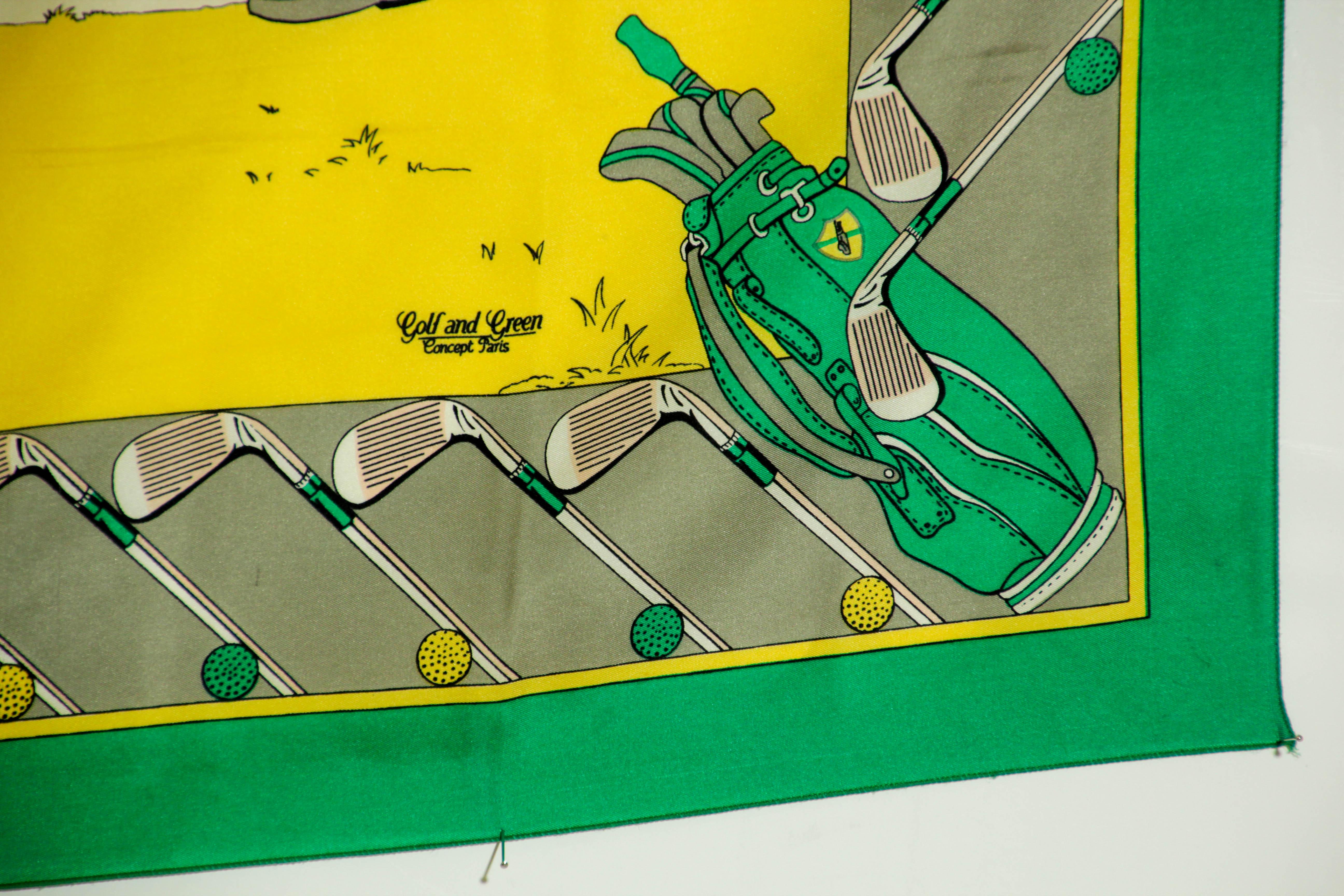 Vintage Silk Scarf by Golf and Green Concept Paris France with Golf Motifs 4