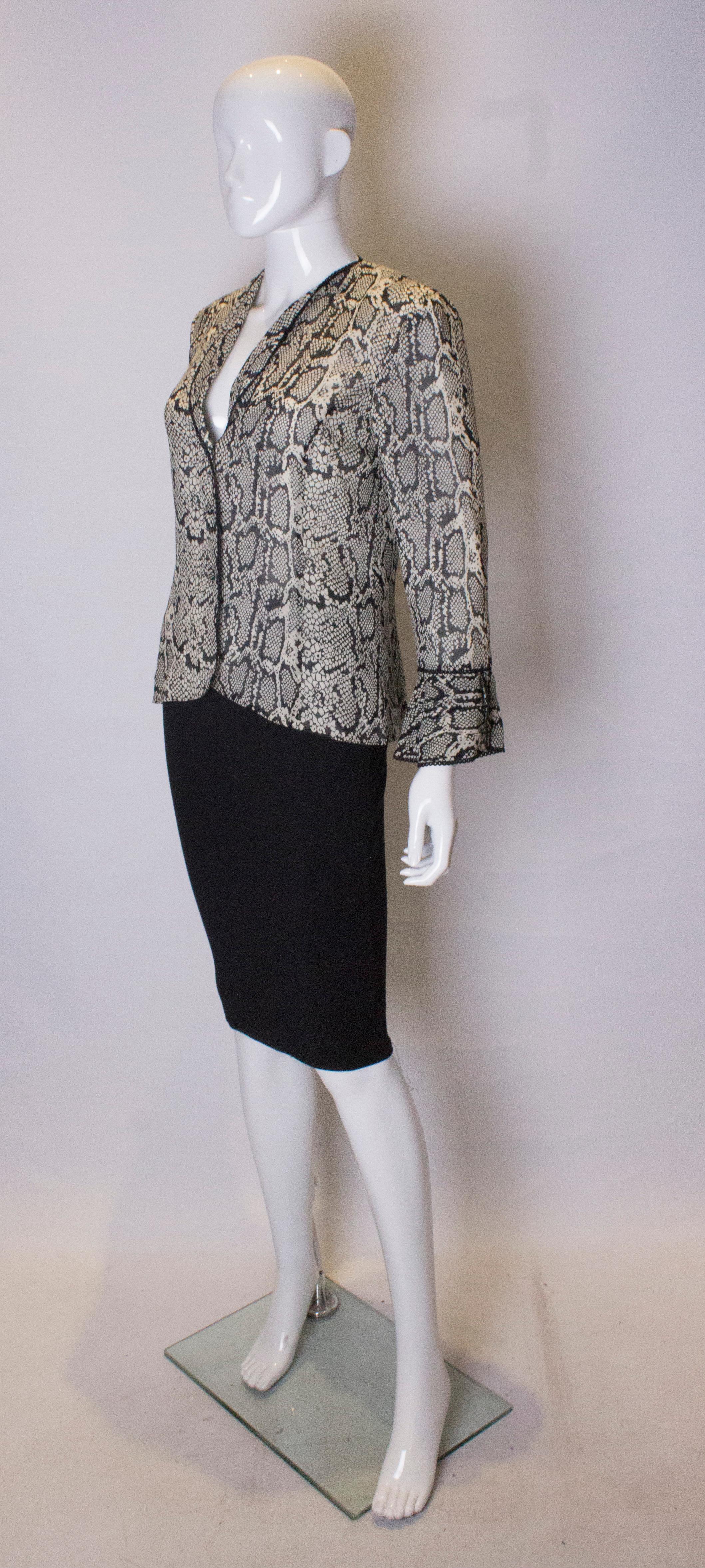 Gray Vintage Silk Snakeskin print Jacket /top For Sale