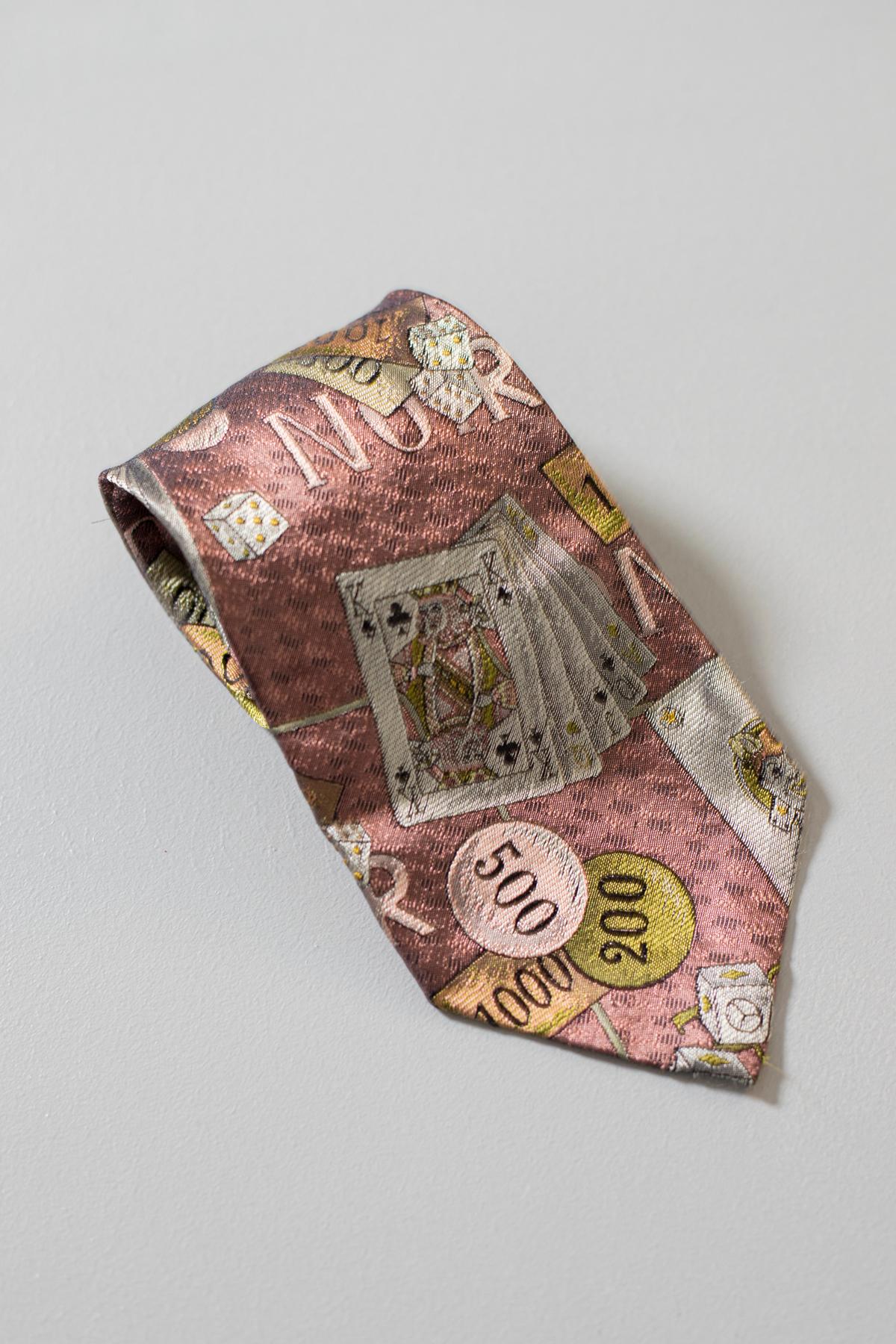 Brown Vintage silk tie with playing cards by Moschino For Sale