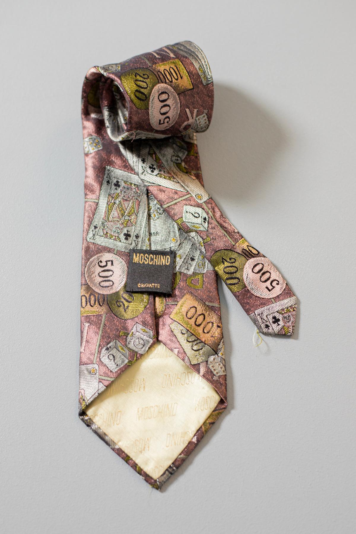 Men's Vintage silk tie with playing cards by Moschino For Sale