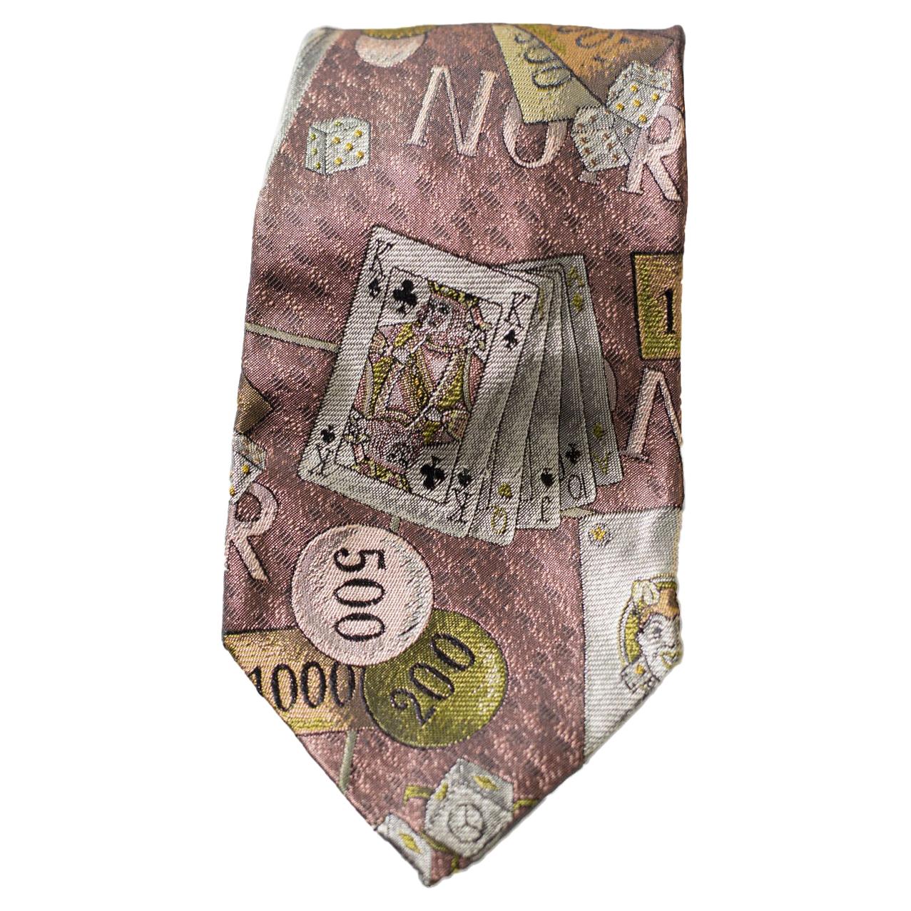 Vintage silk tie with playing cards by Moschino For Sale
