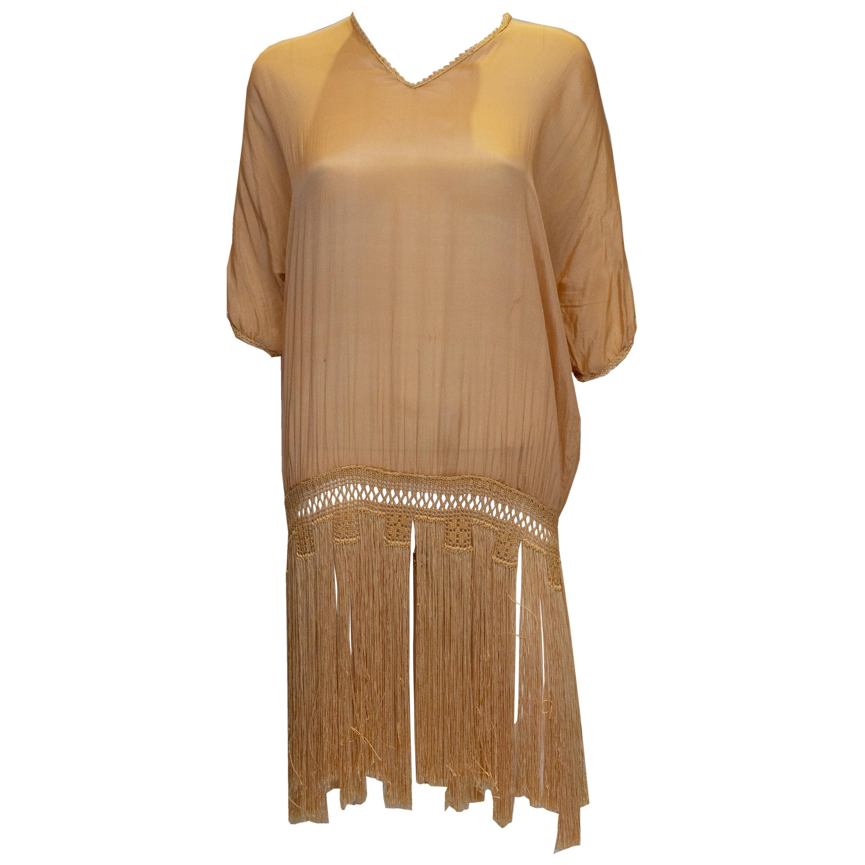 Vintage Silk Top with Fringe Detail