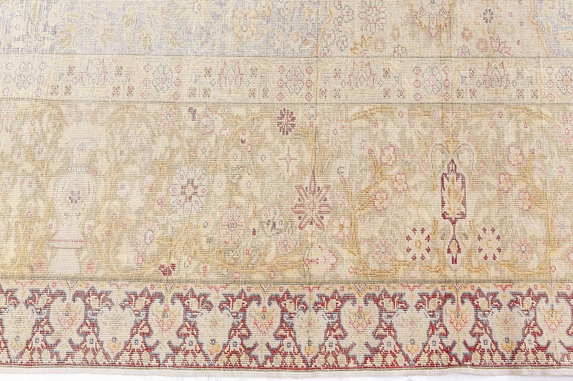 Doris Leslie Blau Vintage Silk Turkish Botanic Beige Carpet In Good Condition For Sale In New York, NY