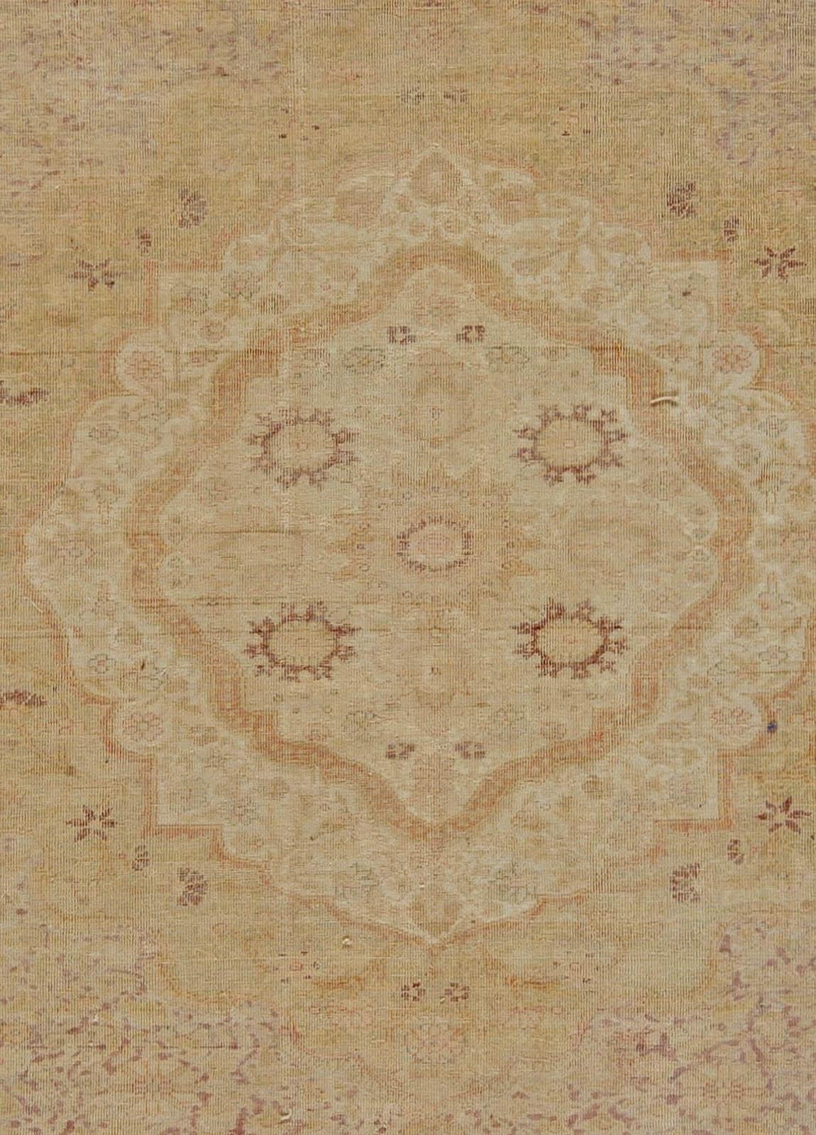 One-of-a-kind Vintage silk Turkish botanic beige carpet
Size: 8'6