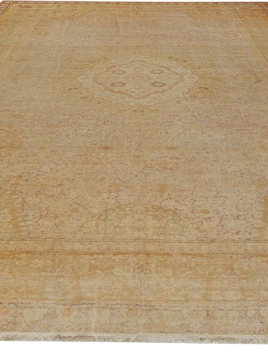 Vintage Silk Turkish Botanic Beige Carpet In Good Condition For Sale In New York, NY