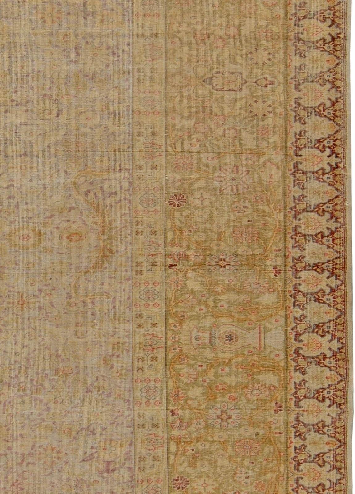 20th Century Vintage Silk Turkish Botanic Beige Carpet For Sale