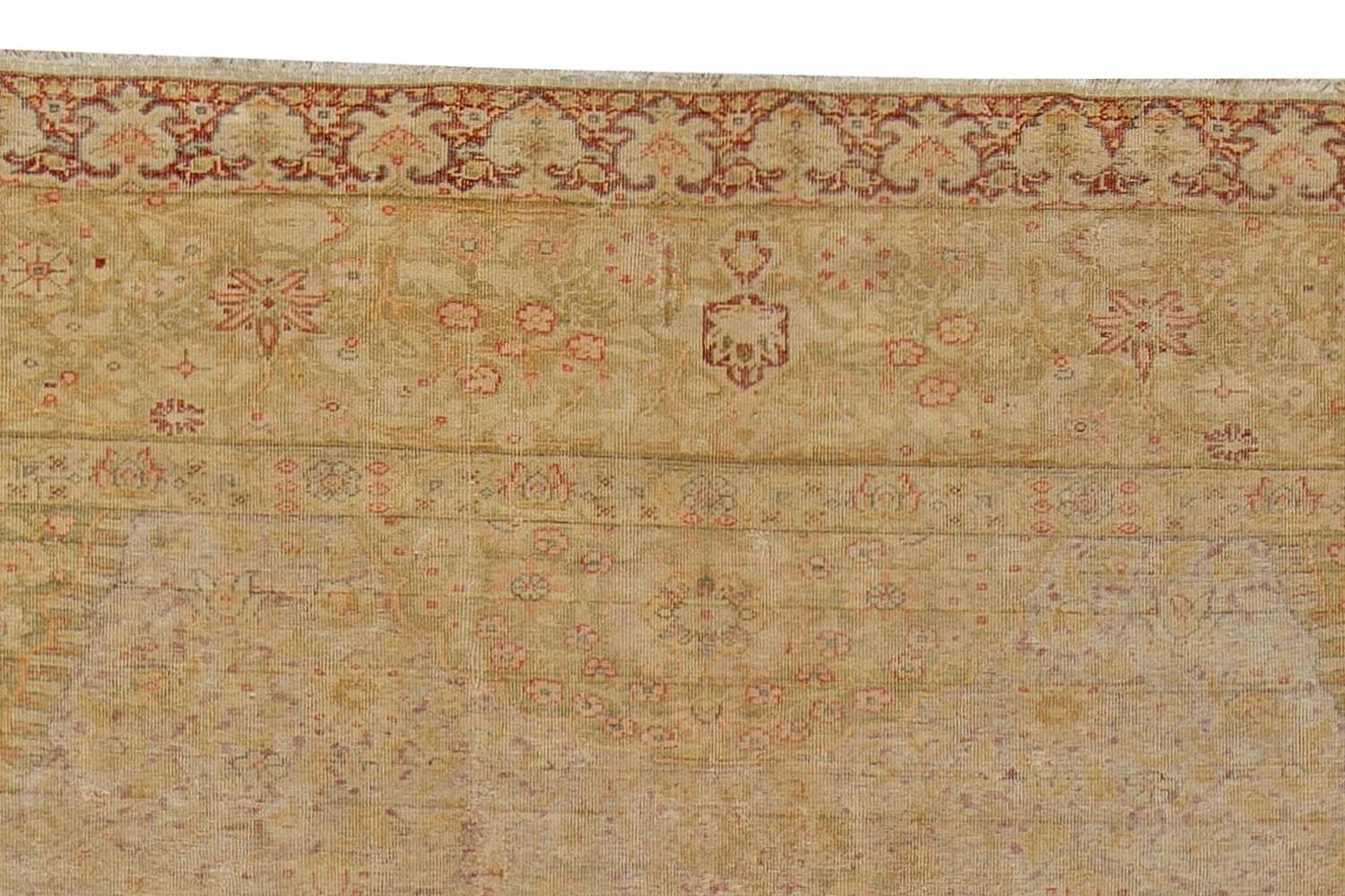 Vintage Silk Turkish Botanic Beige Carpet For Sale 1