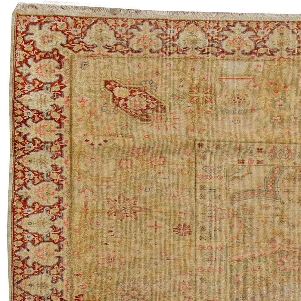 Vintage Silk Turkish Botanic Beige Carpet For Sale 2
