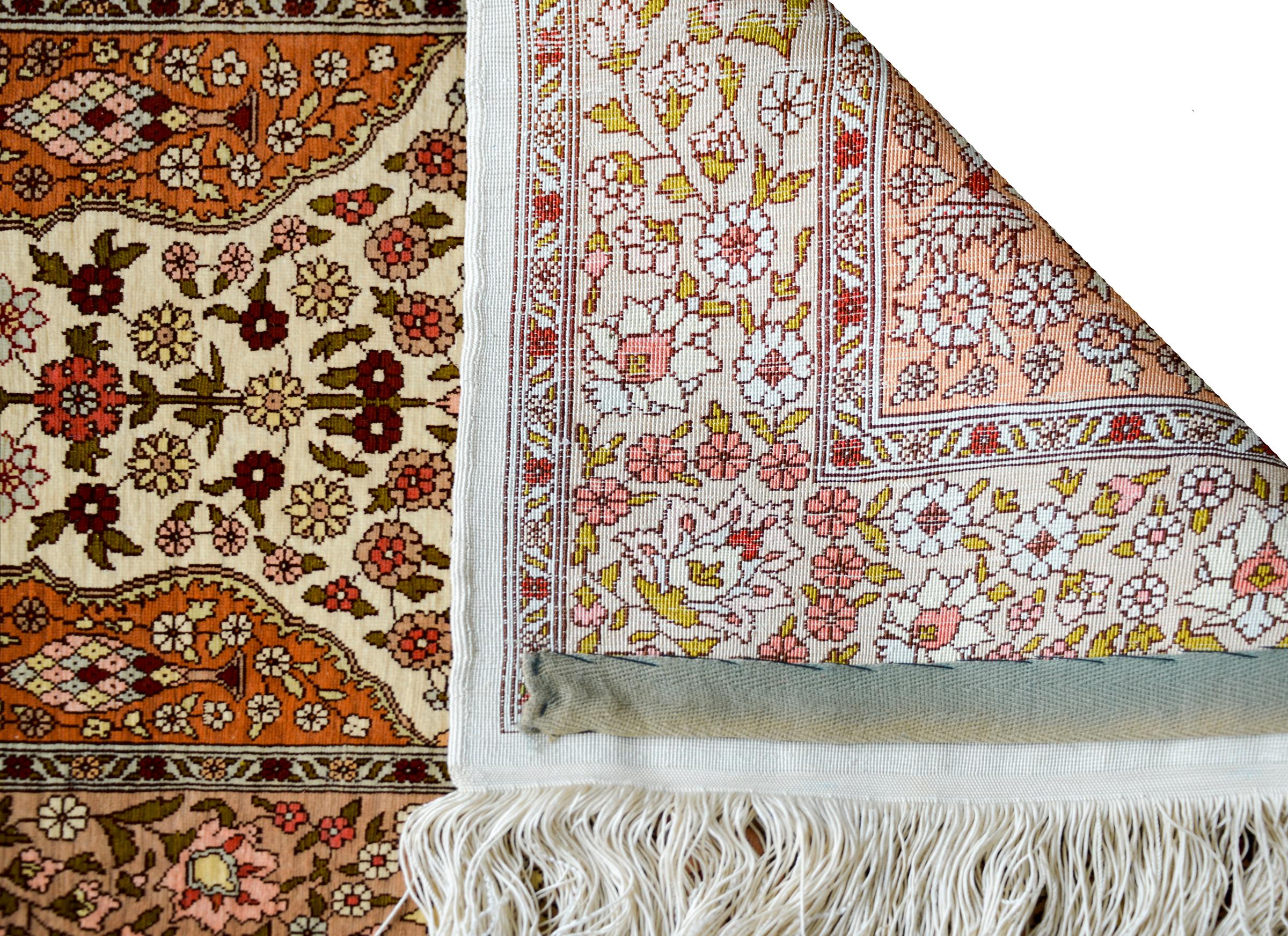Vintage Silk Turkish Hereke Rug For Sale 3