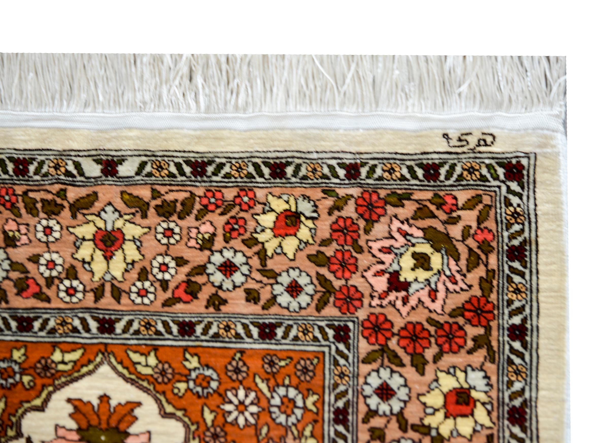 20th Century Vintage Silk Turkish Hereke Rug For Sale