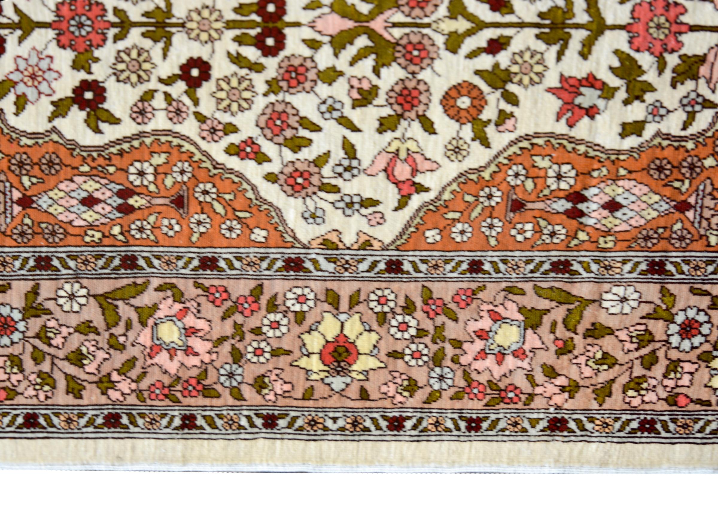 Vintage Silk Turkish Hereke Rug For Sale 1