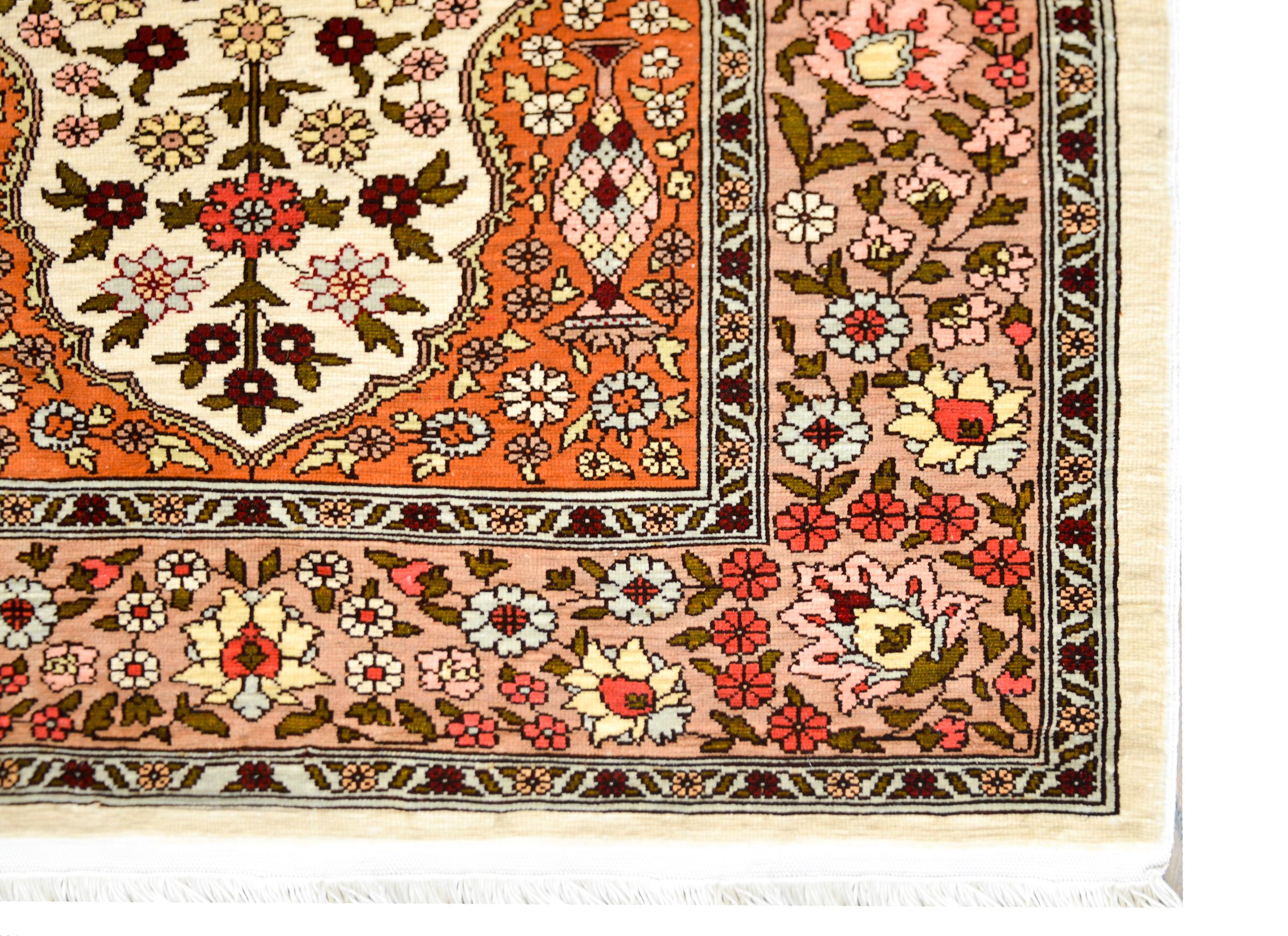 Vintage Silk Turkish Hereke Rug For Sale 2